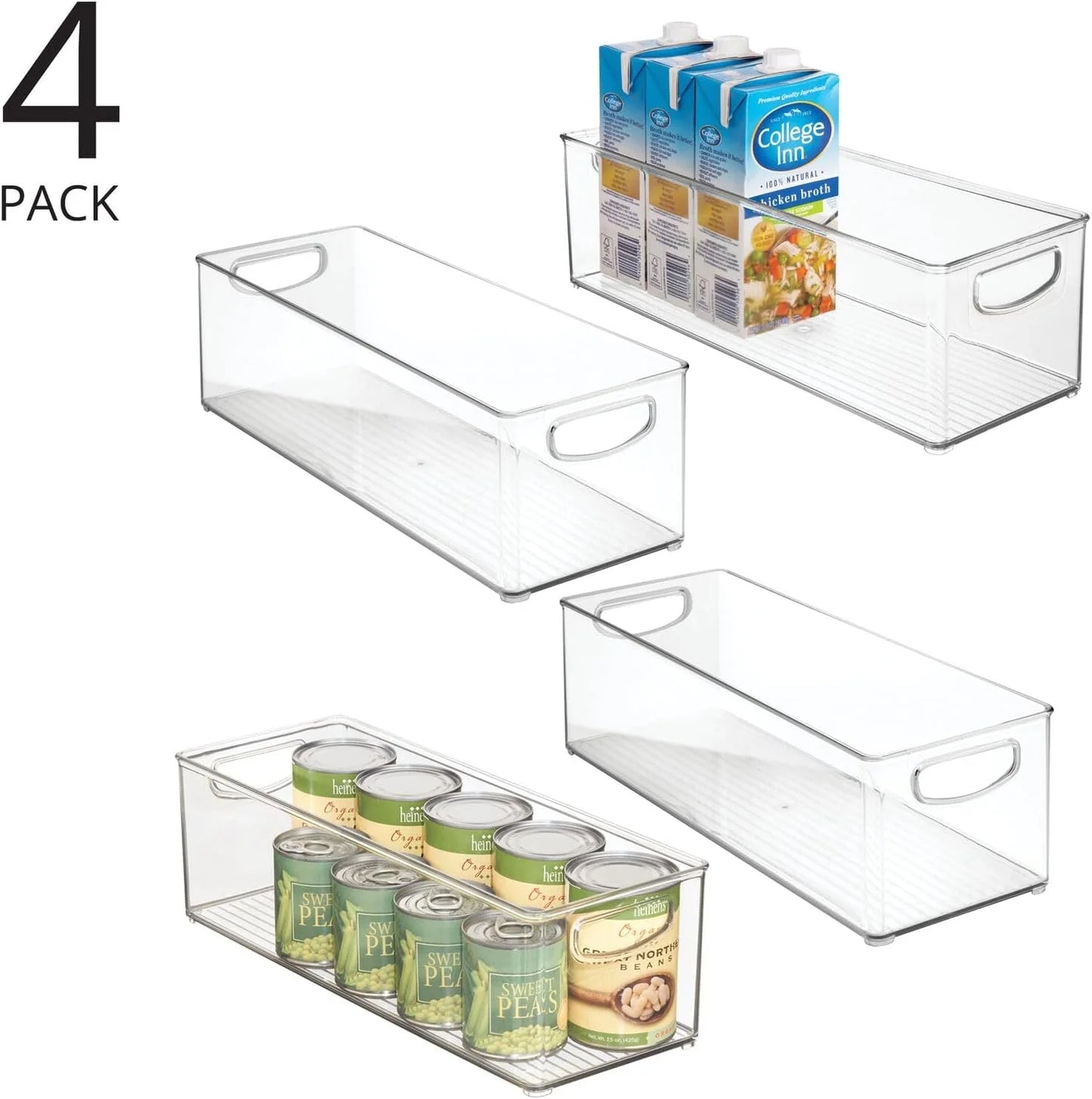Clear Plastic mDesign Plastic Stackable Kitchen Organizer - Storage Bin with Handles for Refrigerator, Freezer, Cabinet, and Pantry Shelves Organization - Food Container - Ligne Collection - 4 Pack - Clear, Good Condition condition - View 4