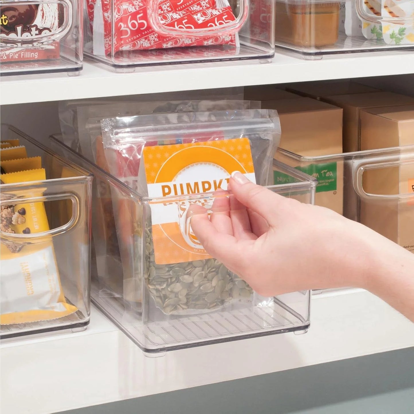 Clear Plastic mDesign Plastic Stackable Kitchen Organizer - Storage Bin with Handles for Refrigerator, Freezer, Cabinet, and Pantry Shelves Organization - Food Container - Ligne Collection - 4 Pack - Clear, Good Condition condition - View 5