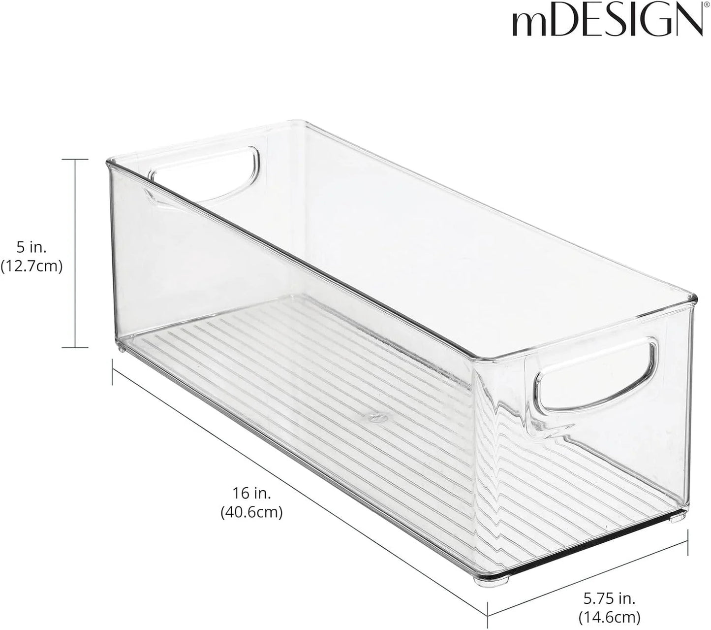 Clear Plastic mDesign Plastic Stackable Kitchen Organizer - Storage Bin with Handles for Refrigerator, Freezer, Cabinet, and Pantry Shelves Organization - Food Container - Ligne Collection - 4 Pack - Clear, Good Condition condition - View 6