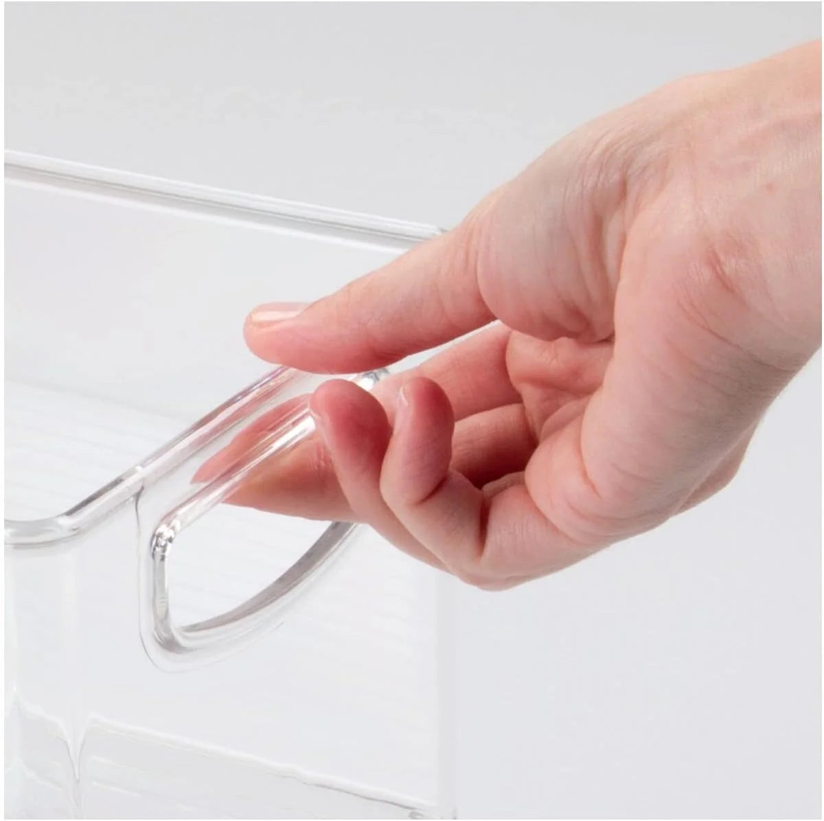 Clear Plastic mDesign Plastic Stackable Kitchen Organizer - Storage Bin with Handles for Refrigerator, Freezer, Cabinet, and Pantry Shelves Organization - Food Container - Ligne Collection - 4 Pack - Clear, Good Condition condition - View 7