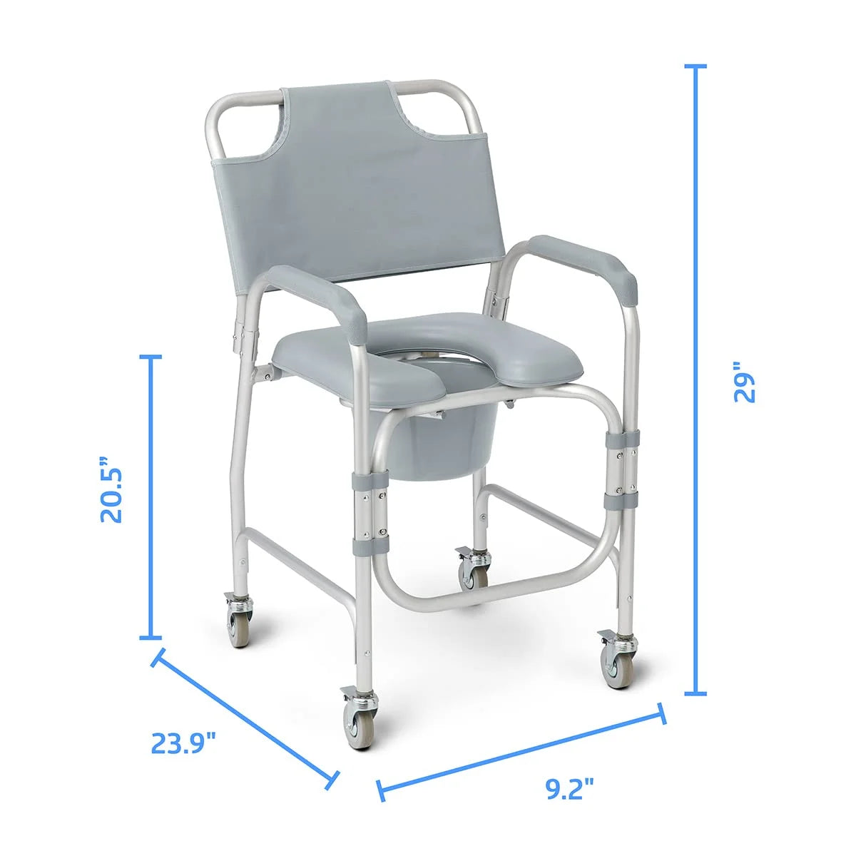 Gray Aluminum, Padded Medline Aluminum Padded Shower Chair Commode with 4 Locking Casters, 300 lbs. Capacity, Good Condition condition - View 5