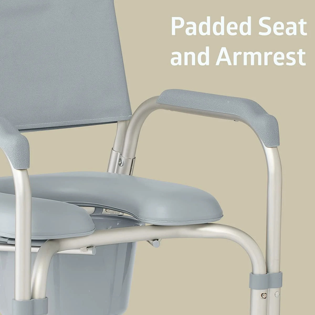 Gray Aluminum, Padded Medline Aluminum Padded Shower Chair Commode with 4 Locking Casters, 300 lbs. Capacity, Good Condition condition - View 6