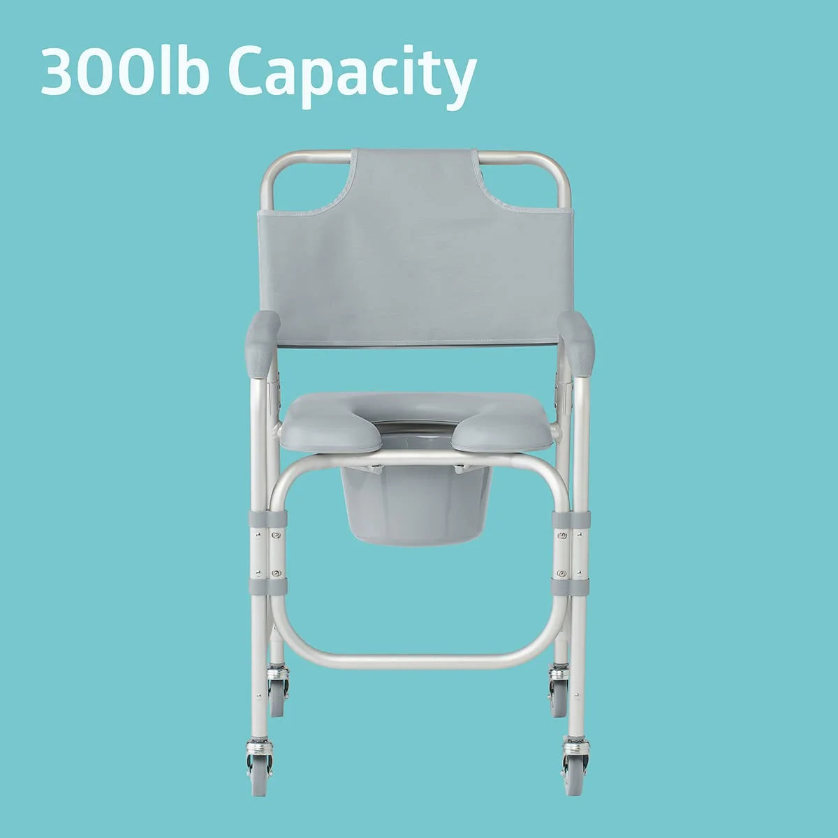 Gray Aluminum, Padded Medline Aluminum Padded Shower Chair Commode with 4 Locking Casters, 300 lbs. Capacity, Good Condition condition - View 8