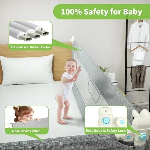 White Metal melafa365 Bed Rails for Toddlers(3 Pack), 2024 Upgrade Baby Bed Rail Guard Height Adjustable Specially Designed for Queen Size Bed(2 Sides 78.7" + 1 Side 59"), Good Condition condition - View 5