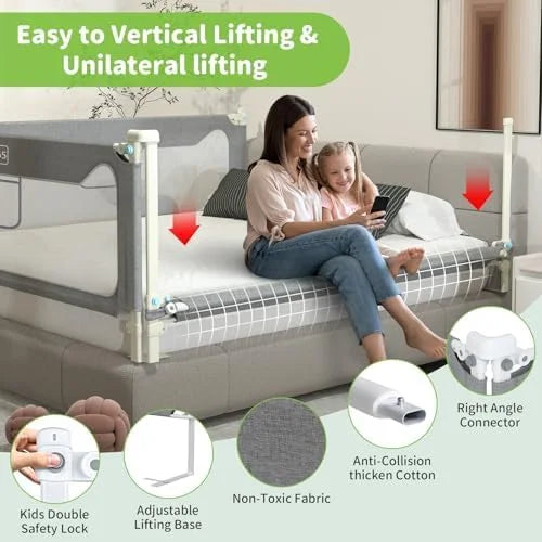 White Metal melafa365 Bed Rails for Toddlers(3 Pack), 2024 Upgrade Baby Bed Rail Guard Height Adjustable Specially Designed for Queen Size Bed(2 Sides 78.7" + 1 Side 59"), Good Condition condition - View 7