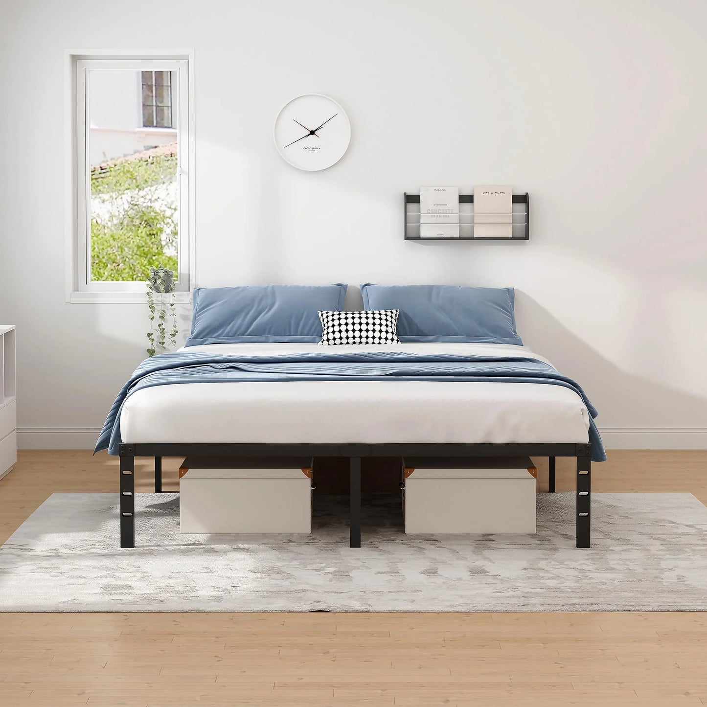 Metal Bed Frame, King Size with Storage Space - Black - View 7