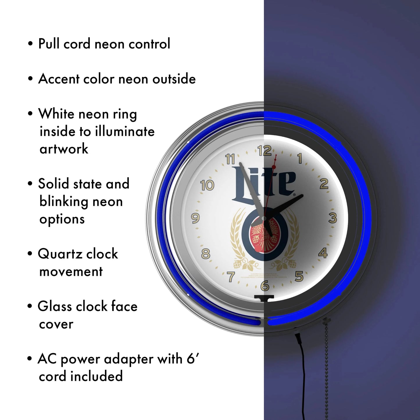 Red, White, Blue Plastic Miller Coors Beer Retro Neon Wall Clock, Good Condition condition - View 6