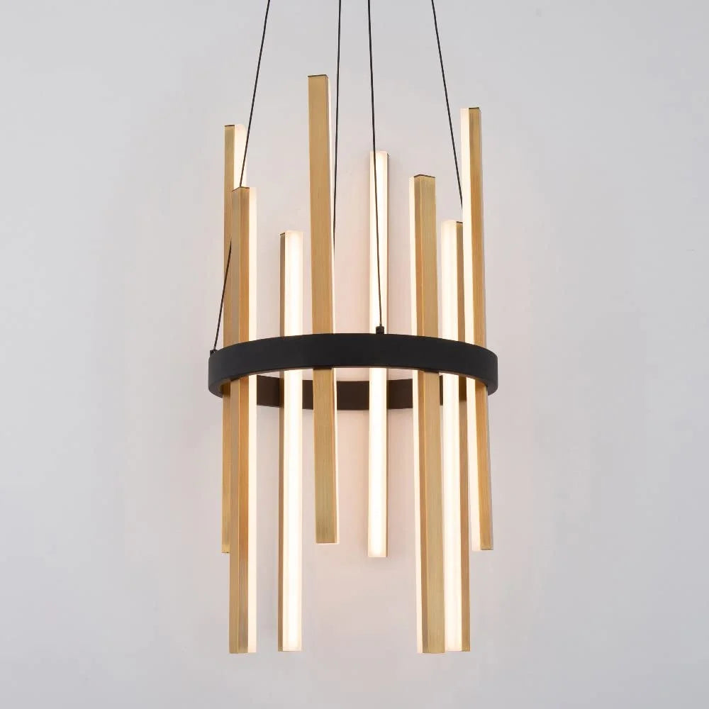 Black with Antique Brass Accents Metal Modern Forms PD-87914-BK/AB Modern Forms PD-87914 Harmonix 8 Light 14" Wide LED Suspended Drum Chandelier, Good Condition condition - View 5