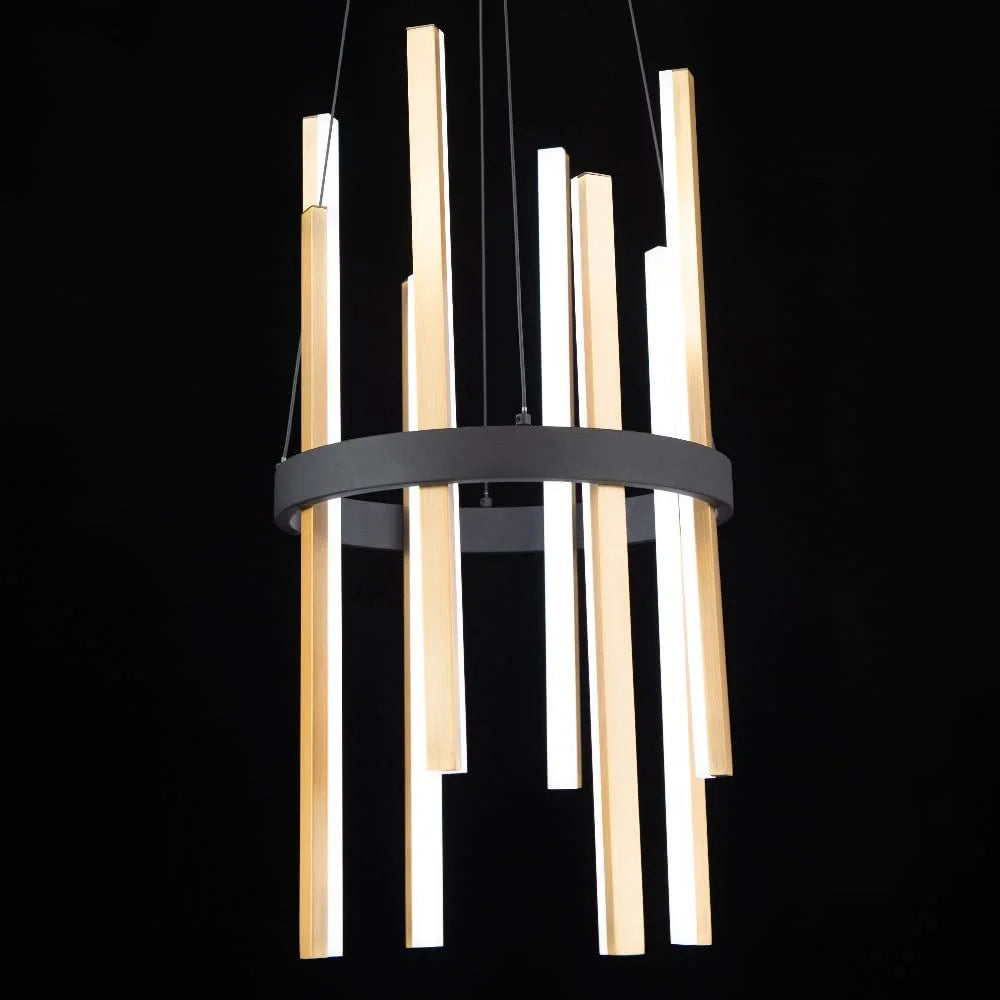 Black with Antique Brass Accents Metal Modern Forms PD-87914-BK/AB Modern Forms PD-87914 Harmonix 8 Light 14" Wide LED Suspended Drum Chandelier, Good Condition condition - View 6