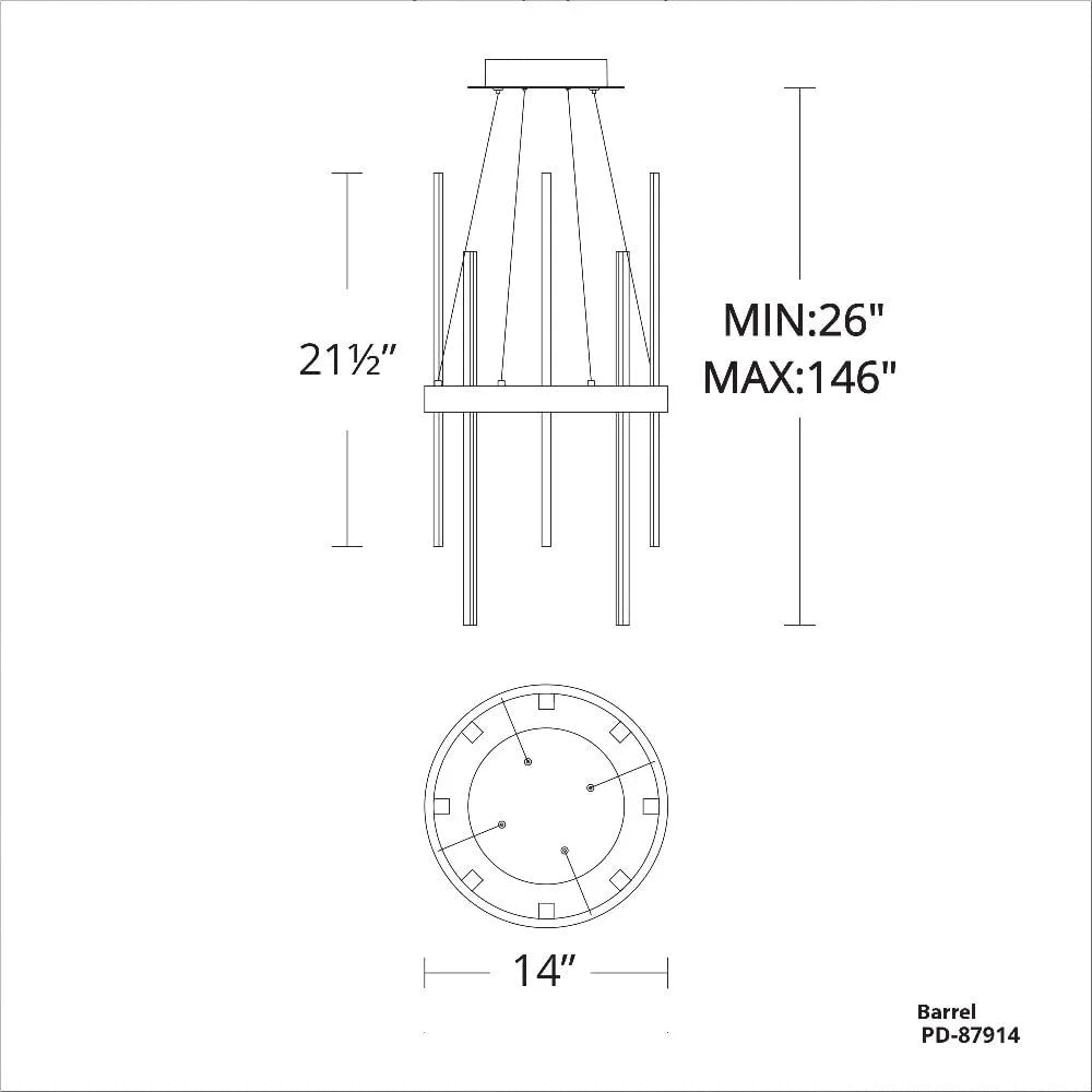 Black with Antique Brass Accents Metal Modern Forms PD-87914-BK/AB Modern Forms PD-87914 Harmonix 8 Light 14" Wide LED Suspended Drum Chandelier, Good Condition condition - View 7