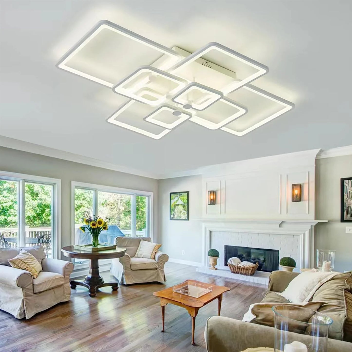 White Acrylic Modern LED Ceiling Light,41.7in White Modern LED Ceiling Light Dimmable for Living Room,8 Square Frame Acrylic with Remote Ceiling Lamps for Kitchen Bedroom Dining Room, Good Condition condition - View 5