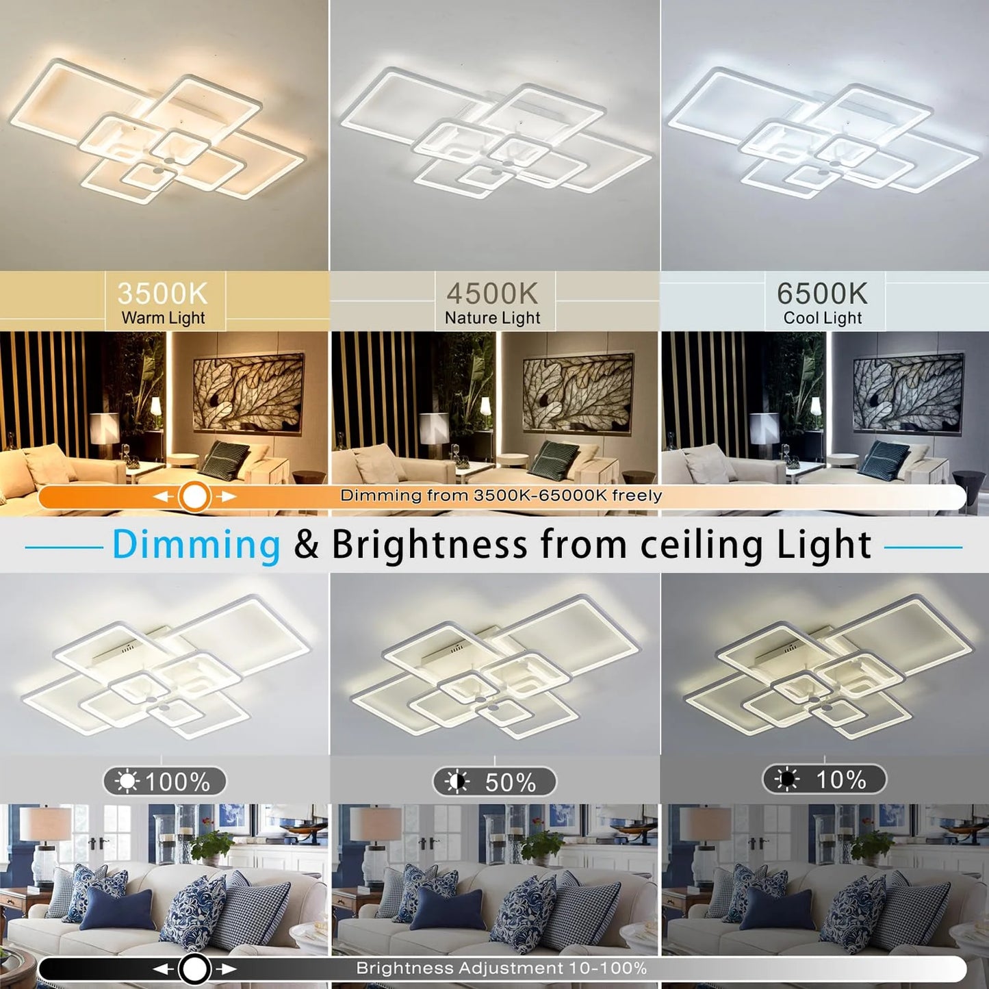 White Acrylic Modern LED Ceiling Light,41.7in White Modern LED Ceiling Light Dimmable for Living Room,8 Square Frame Acrylic with Remote Ceiling Lamps for Kitchen Bedroom Dining Room, Good Condition condition - View 7