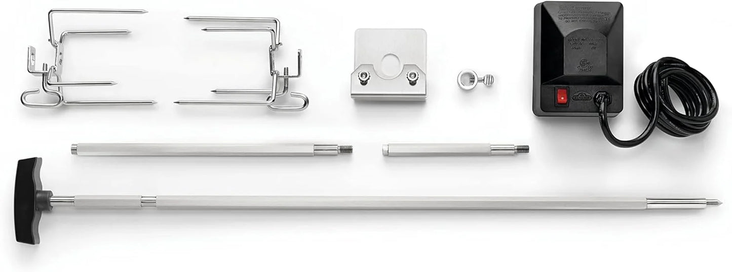 Stainless Steel Stainless Steel Napoleon BBQ Grill Accessory, Heavy Duty Rotisserie Kit for All Rogue BBQ Grills, Holds Up to 15 lbs, Heavy Duty Motor, Hexagonal Stainless Steel Spit Rod, 2 Forks, Good Condition condition - View 1