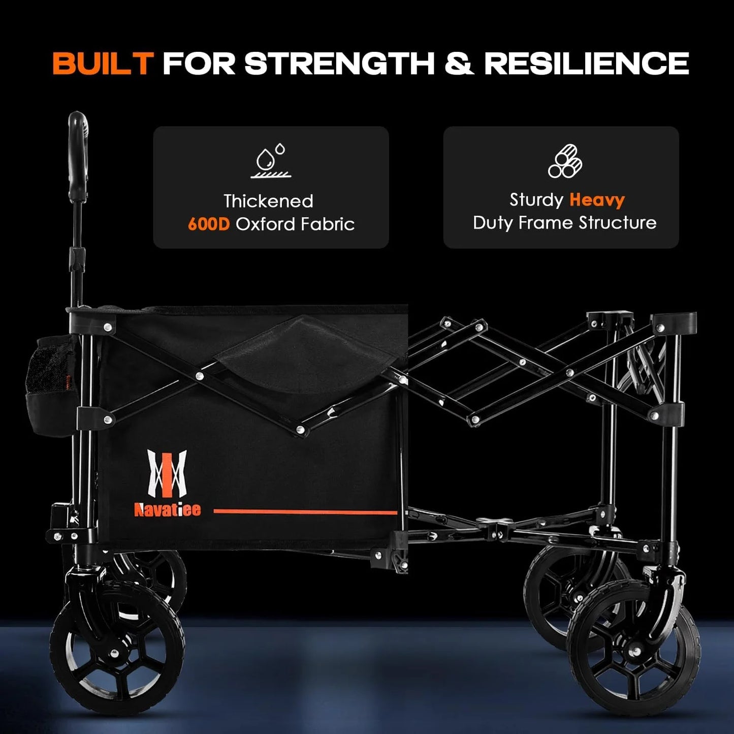 Black Mixed Materials Navatiee 130L Collapsible Folding Wagon, Large Capacity Foldable Wagon with Silent All-Terrain Wheels, Utility Grocery Wagon Cart for Camping Shopping Outdoor, Black, As Is condition - View 7