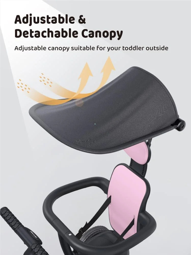 Pink newyoo Tricycle for Toddlers 1-3, Toddler Tricycle with Push Handle and Canopy, Toddler Bike, Birthday Gift and Toys for Girl and Boy, 6 in 1 Baby Trike, Balance Bike, TR009, Pink, Good Condition condition - View 10