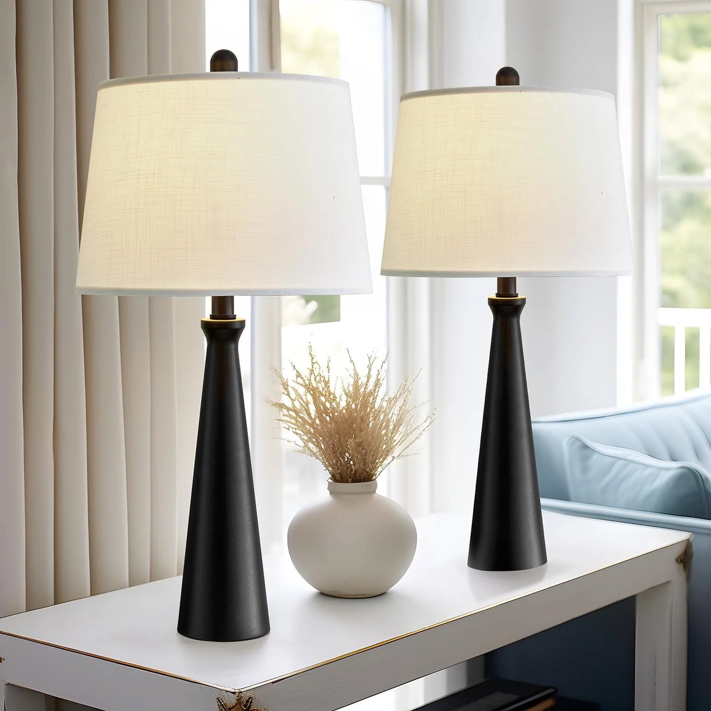 Black Fabric, Metal Oneach 25.75" Table Lamps Set of 2 for Living Room Bedroom, Bedside Lamp 3-Way Dimmable Touch Control, Modern Black Nightstand Light Fabric Shade Vintage Accent Style Black-2 Pack 25.75", As Is condition - View 11