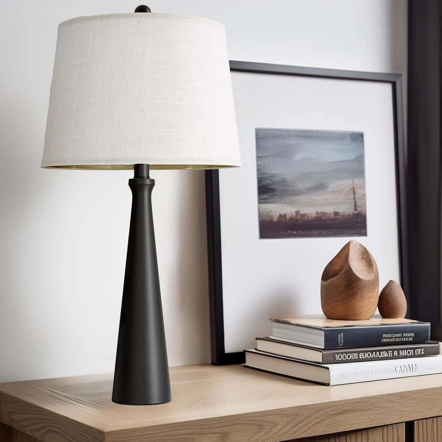 Black Fabric, Metal Oneach 25.75" Table Lamps Set of 2 for Living Room Bedroom, Bedside Lamp 3-Way Dimmable Touch Control, Modern Black Nightstand Light Fabric Shade Vintage Accent Style Black-2 Pack 25.75", As Is condition - View 12