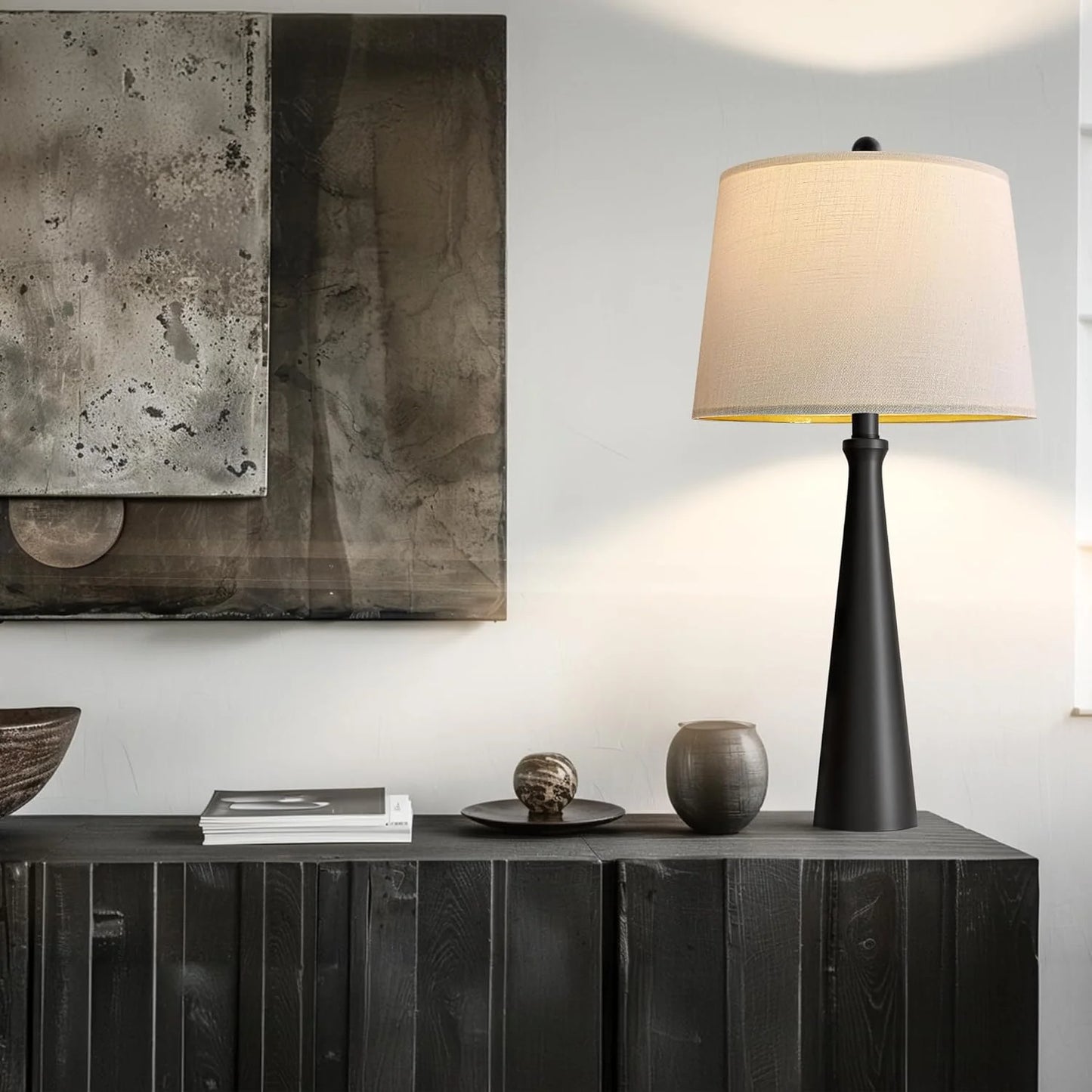 Black Fabric, Metal Oneach 25.75" Table Lamps Set of 2 for Living Room Bedroom, Bedside Lamp 3-Way Dimmable Touch Control, Modern Black Nightstand Light Fabric Shade Vintage Accent Style Black-2 Pack 25.75", As Is condition - View 13