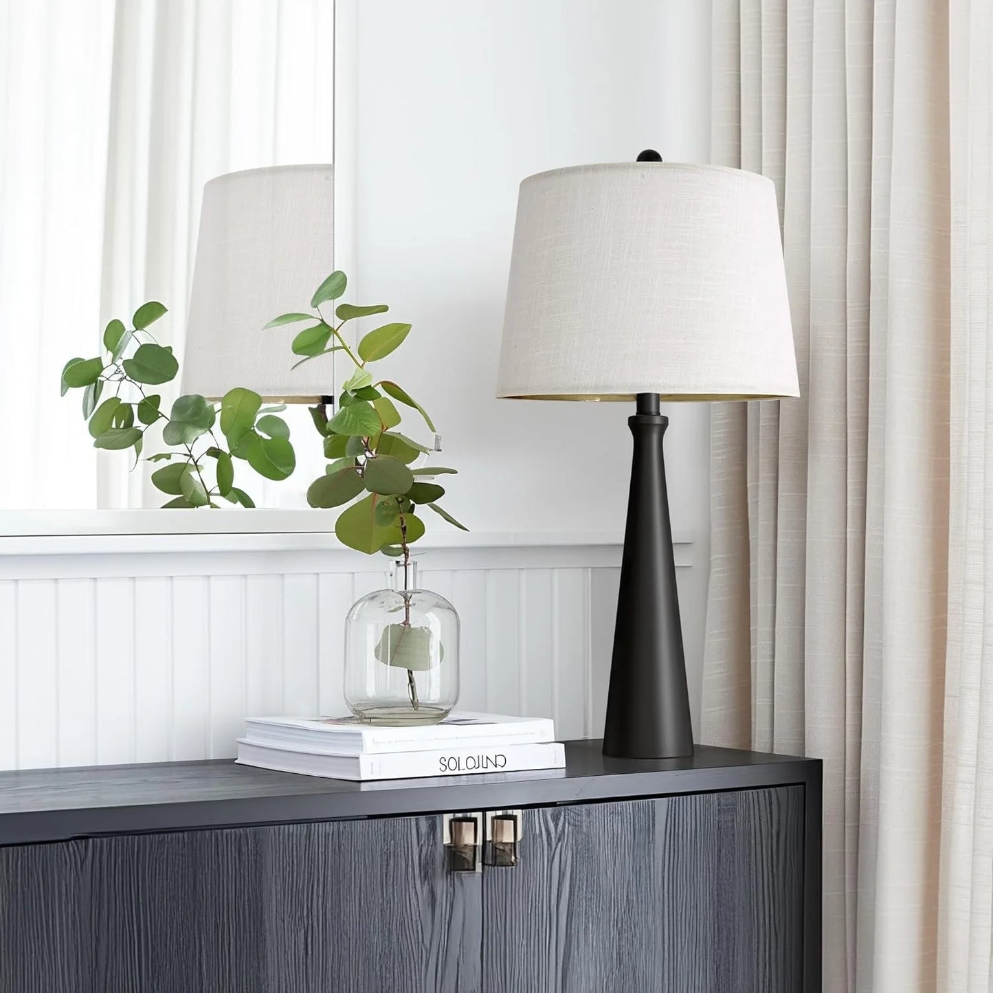 Black Fabric, Metal Oneach 25.75" Table Lamps Set of 2 for Living Room Bedroom, Bedside Lamp 3-Way Dimmable Touch Control, Modern Black Nightstand Light Fabric Shade Vintage Accent Style Black-2 Pack 25.75", As Is condition - View 14