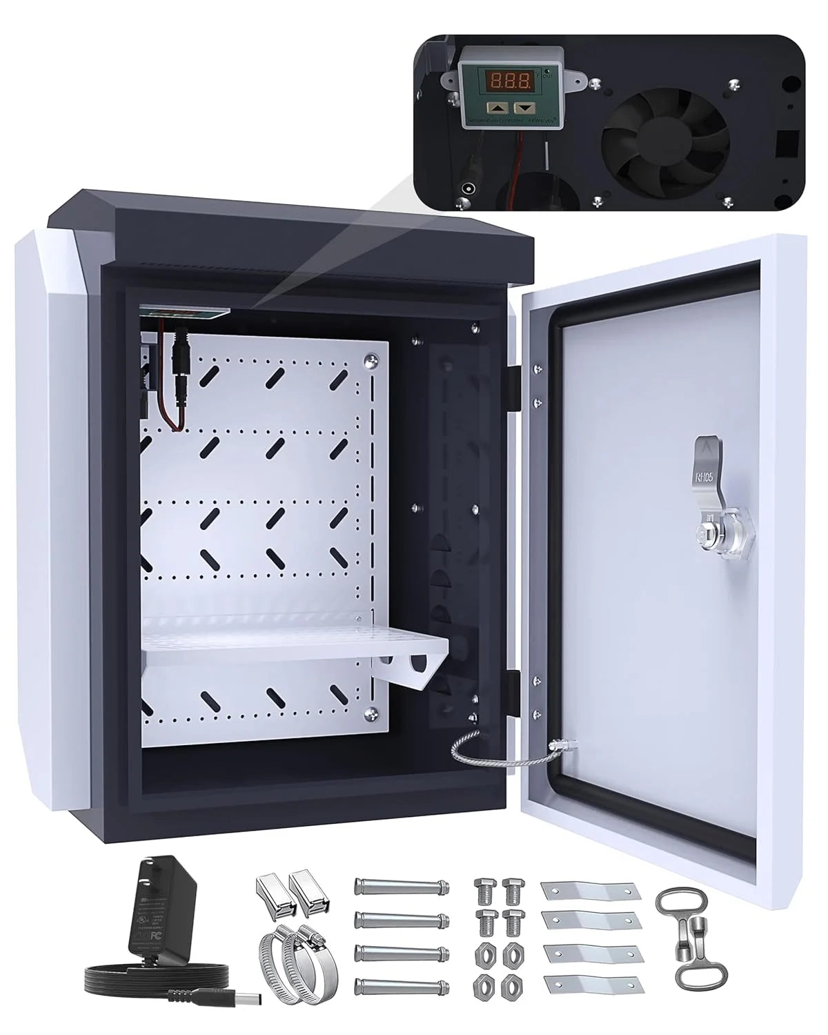 product Galvanized Steel, Aluminum Outdoor Electrical Box with Thermostat and Fan, Precise Temperature Control 0.1°F, IP65 Water Resistant Rating, Galvanized Steel, Aluminum Rear Beam(15.7"x12.6"x9.6"), Good Condition condition - View 10