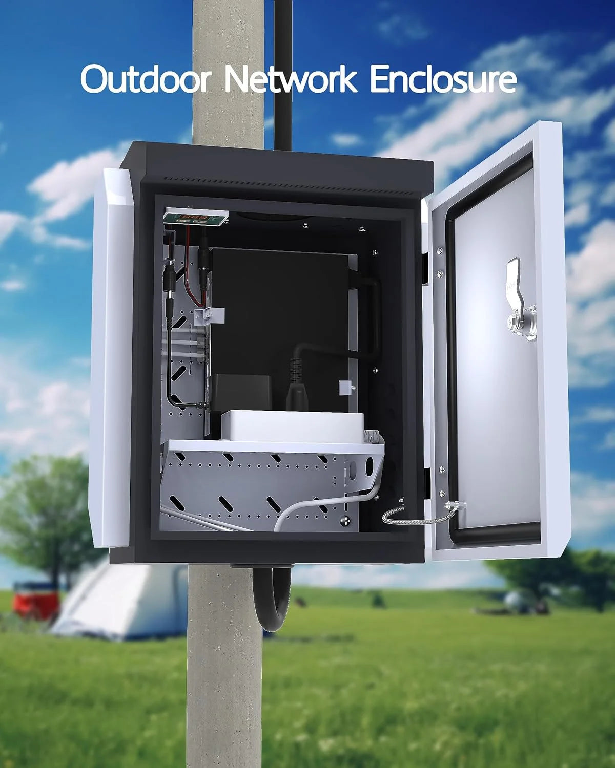 product Galvanized Steel, Aluminum Outdoor Electrical Box with Thermostat and Fan, Precise Temperature Control 0.1°F, IP65 Water Resistant Rating, Galvanized Steel, Aluminum Rear Beam(15.7"x12.6"x9.6"), Good Condition condition - View 5