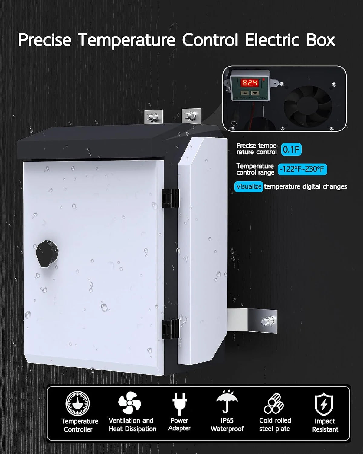 product Galvanized Steel, Aluminum Outdoor Electrical Box with Thermostat and Fan, Precise Temperature Control 0.1°F, IP65 Water Resistant Rating, Galvanized Steel, Aluminum Rear Beam(15.7"x12.6"x9.6"), Good Condition condition - View 8