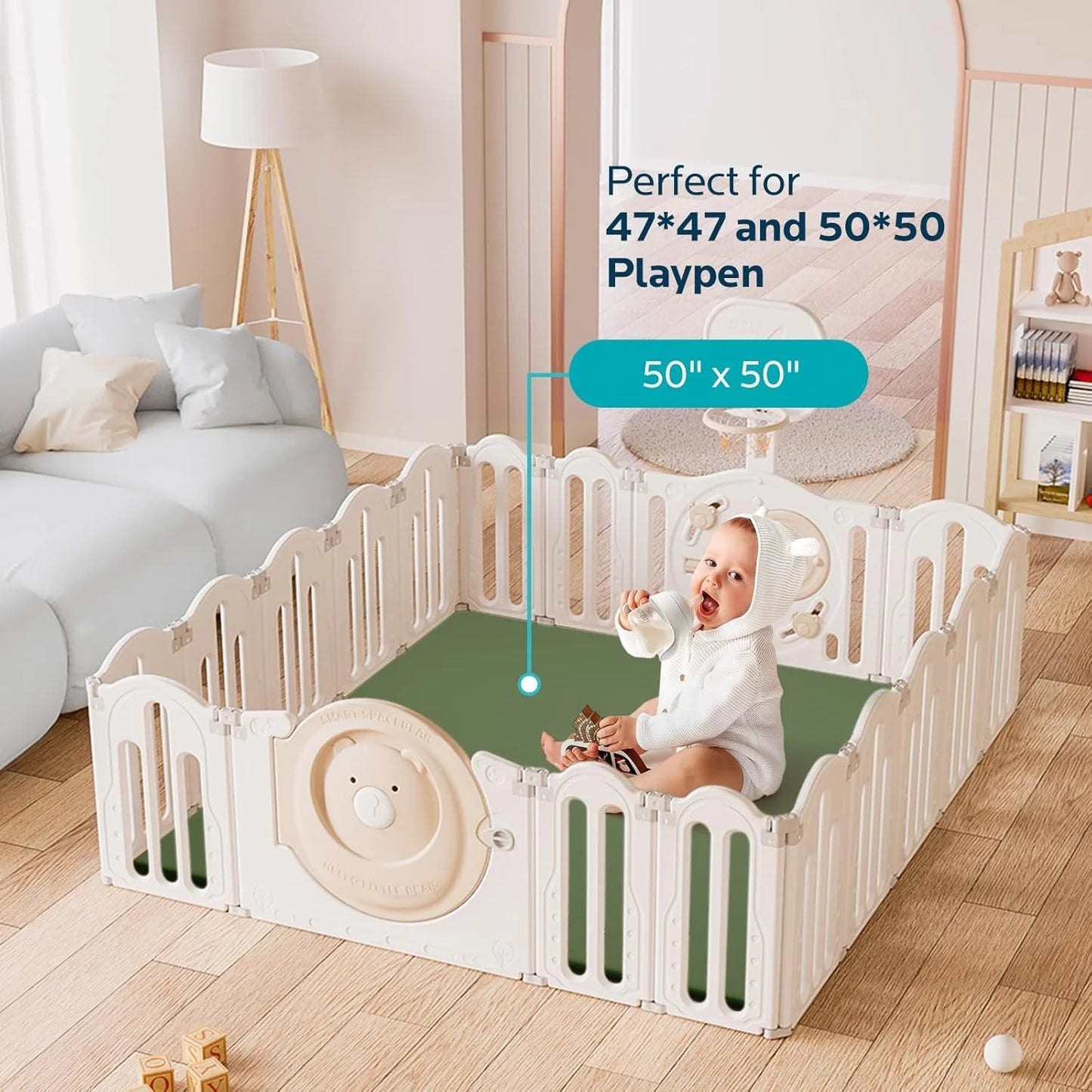 Various Vegan Leather Padded Baby Play Mat for Floor: 50X50 Inch Extra Thicker Soft Vegan Leather Infant Playmat for Babies Toddlers Kids Crawling Sit Play - Fits Nicely Into Playpen and Any Playroom, Good Condition condition - View 10