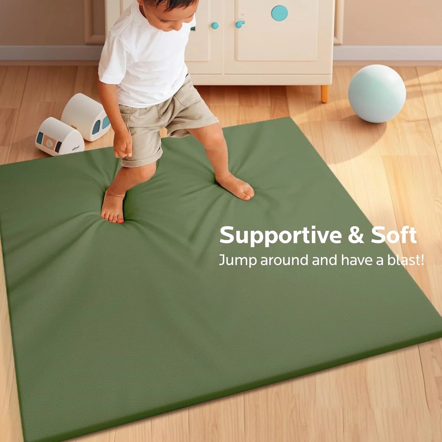 Various Vegan Leather Padded Baby Play Mat for Floor: 50X50 Inch Extra Thicker Soft Vegan Leather Infant Playmat for Babies Toddlers Kids Crawling Sit Play - Fits Nicely Into Playpen and Any Playroom, Good Condition condition - View 6