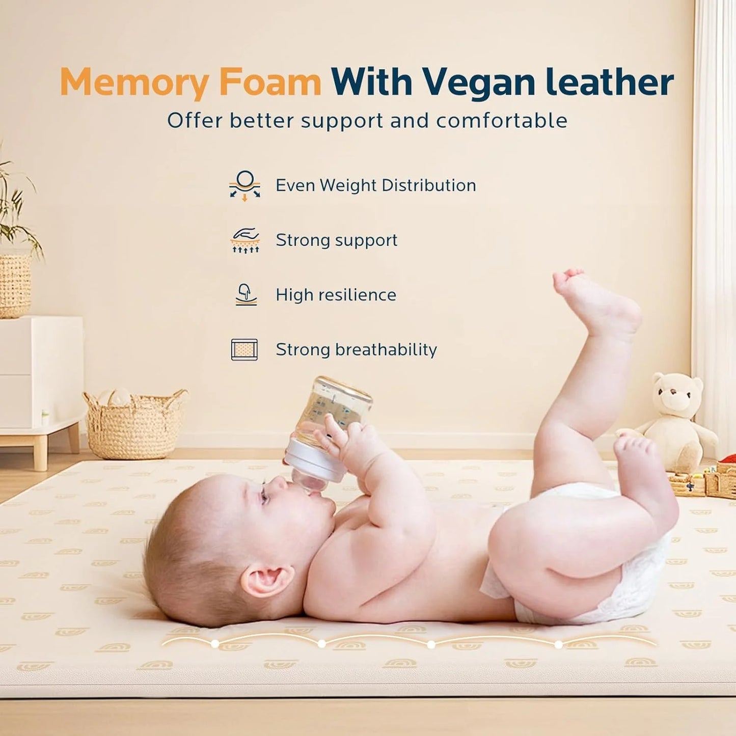 Various Vegan Leather Padded Baby Play Mat for Floor: 50X50 Inch Extra Thicker Soft Vegan Leather Infant Playmat for Babies Toddlers Kids Crawling Sit Play - Fits Nicely Into Playpen and Any Playroom, Good Condition condition - View 8
