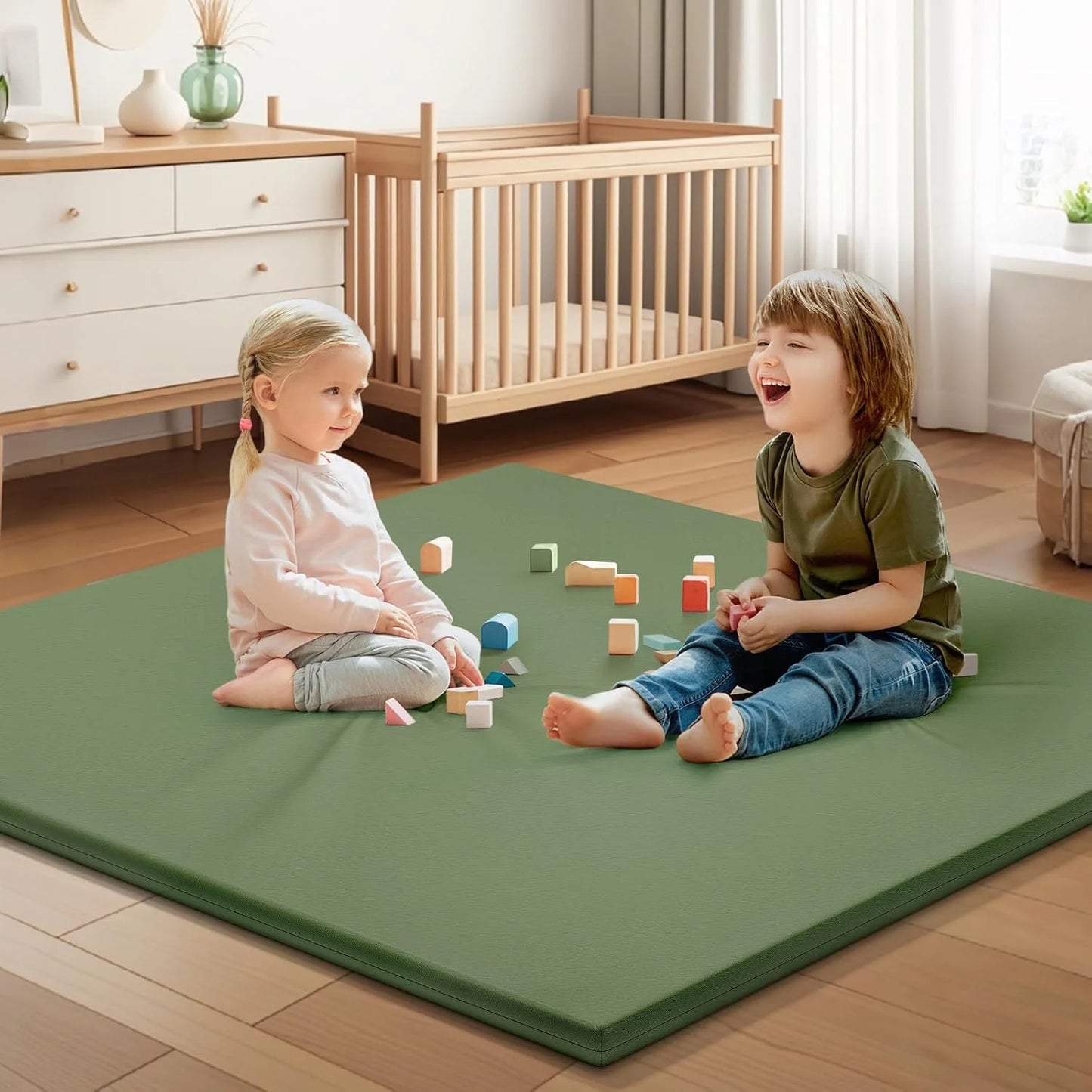Various Vegan Leather Padded Baby Play Mat for Floor: 50X50 Inch Extra Thicker Soft Vegan Leather Infant Playmat for Babies Toddlers Kids Crawling Sit Play - Fits Nicely Into Playpen and Any Playroom, Good Condition condition - View 9