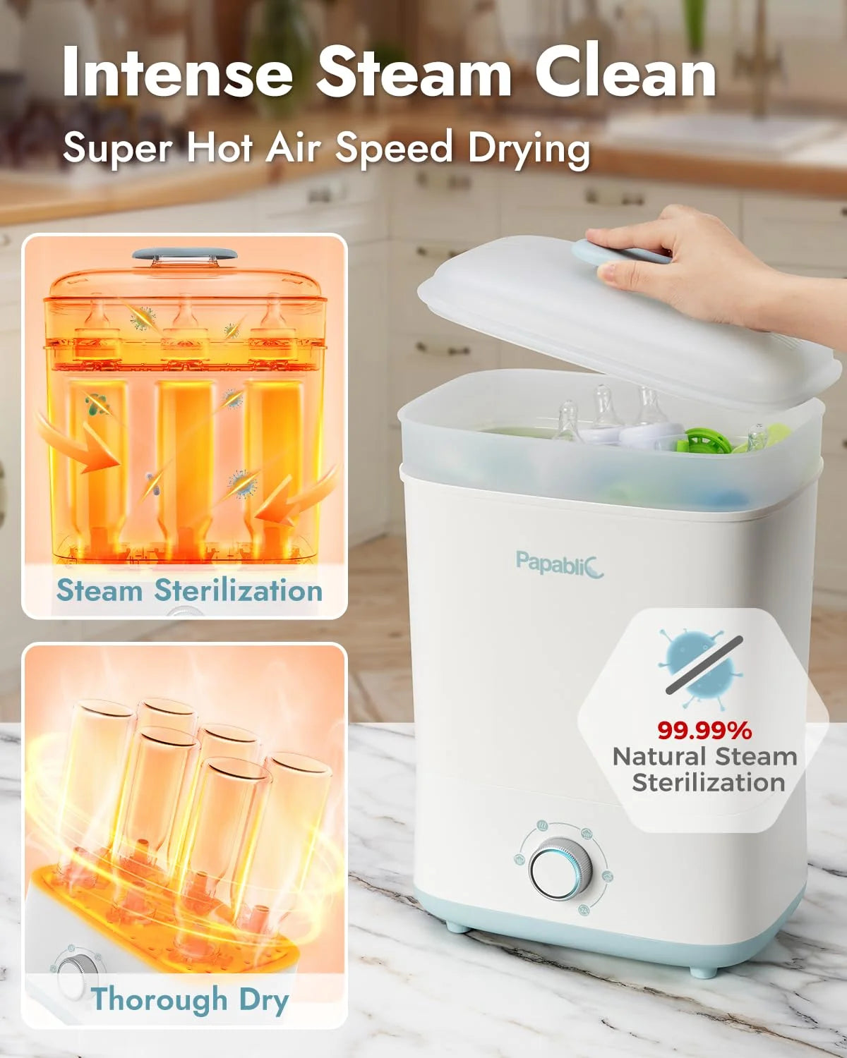 White BPA-free plastic Papablic Baby Bottle Sterilizer and Dryer, Electric Steam Sterilizer for Baby Bottles, Pacifiers, and Pump Parts, Large Capacity 10 Bottle, Fast Sanitizes and Dries Bottles, Easy to Use and Clean, Good Condition condition - View 5