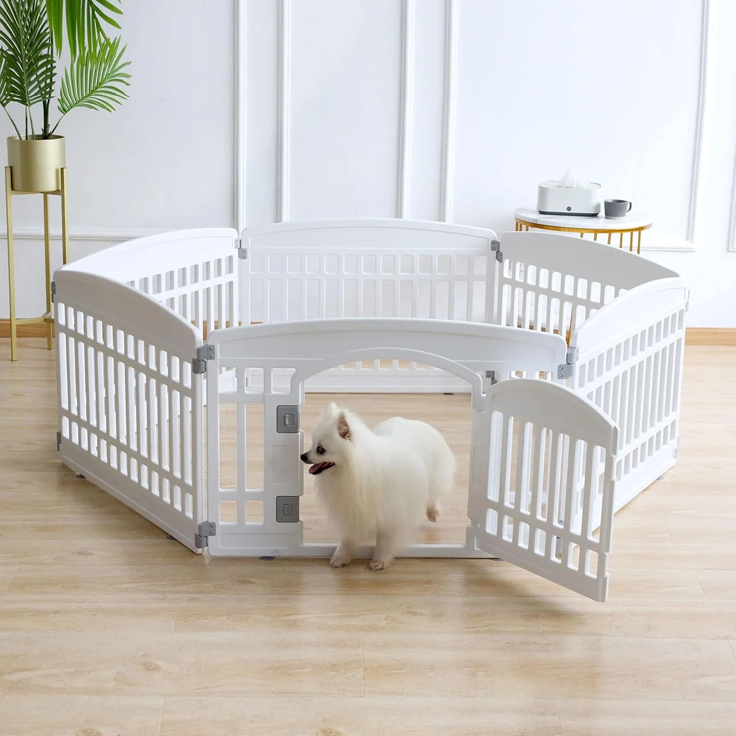 White Heavy Plastic Pet Playpen for Dogs Heavy Plastic Puppy Exercise Pen Indoor Outdoor Small Pets Fence Puppies Folding Cage 6 Panels for Puppies and Small Dogs House Supplies (White 6*Panel) White WHITE 6*panel, Good Condition condition - View 5