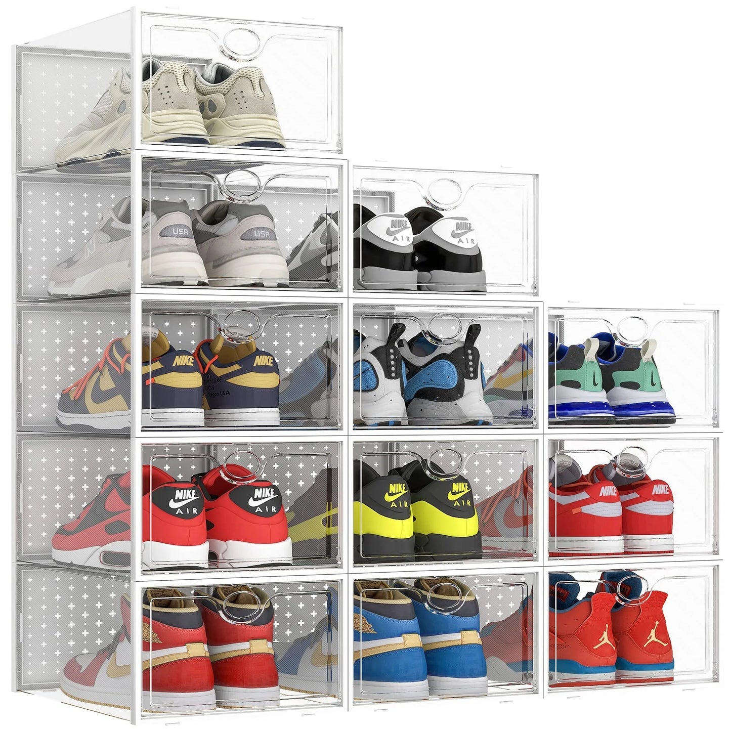 Clear Plastic Pinkpum XXL Larger Shoe Storage Boxes Fit Size 14, Clear Plastic Stackable Shoe Organizer 12 Pack Sneaker Storage for Sneakerheads Shoe Containers, Good Condition condition - View 1