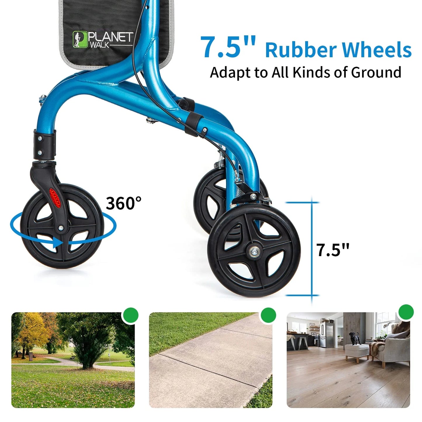 Brilliant Blue Aluminum Planetwalk Premium 3 Wheel Rollator Walker for Seniors - Ultra Lightweight Foldable Walker for Elderly, Aluminum Three Wheel Mobility Aid, Brilliant Blue, Good Condition condition - View 8