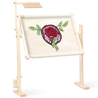 Precision Quilting Tools - Embroidery Frame Stand - Flexible Embroidery Hoop Stand - Wood Cross Stitch Stand with Drawing Frame & Storage - FancyWooden Craft - 7 x 20.5 x 25.4 inches (Brown)