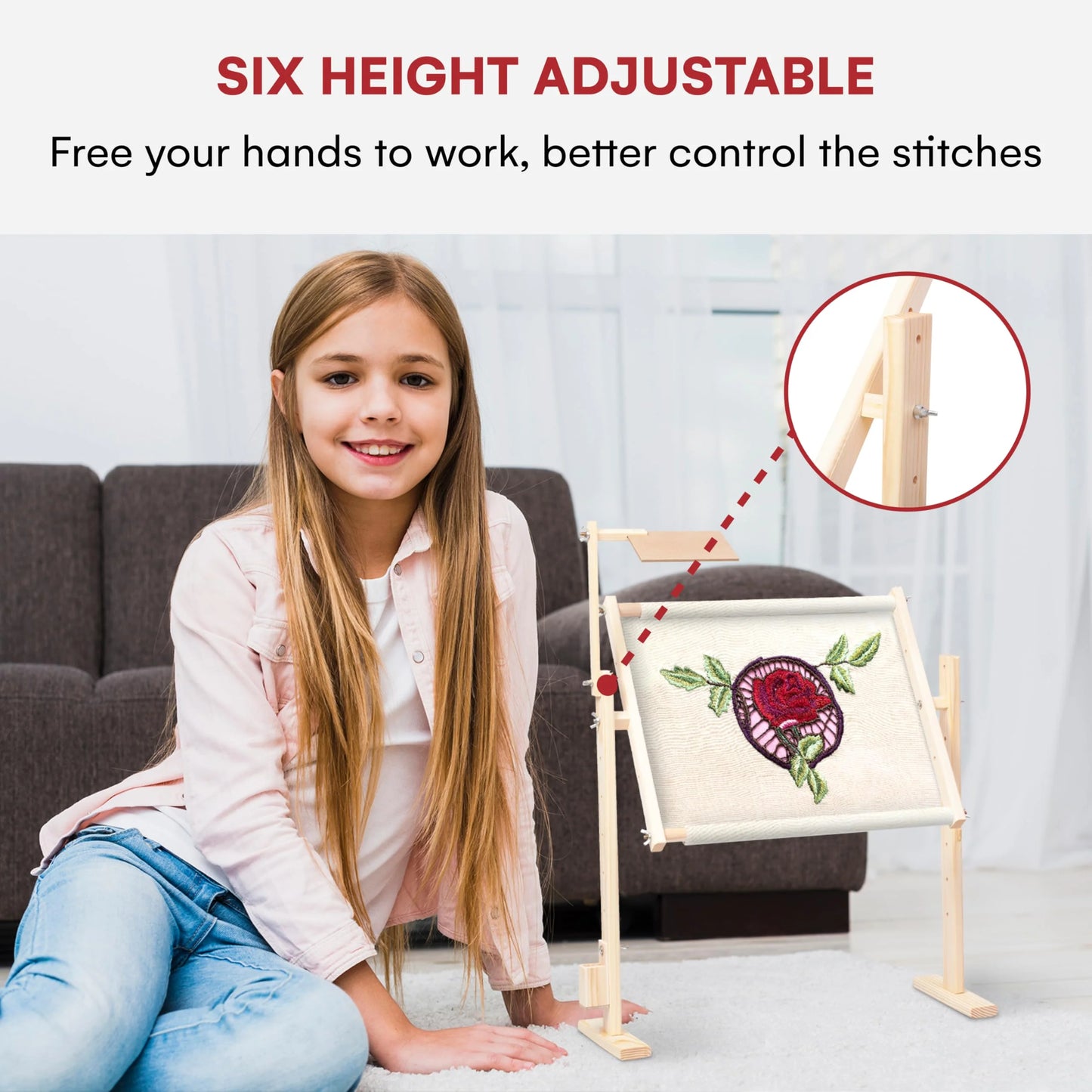 Brown Wood Precision Quilting Tools - Embroidery Frame Stand - Flexible Embroidery Hoop Stand - Wood Cross Stitch Stand with Drawing Frame & Storage - FancyWooden Craft - 7 x 20.5 x 25.4 inches (Brown), As Is condition - View 5