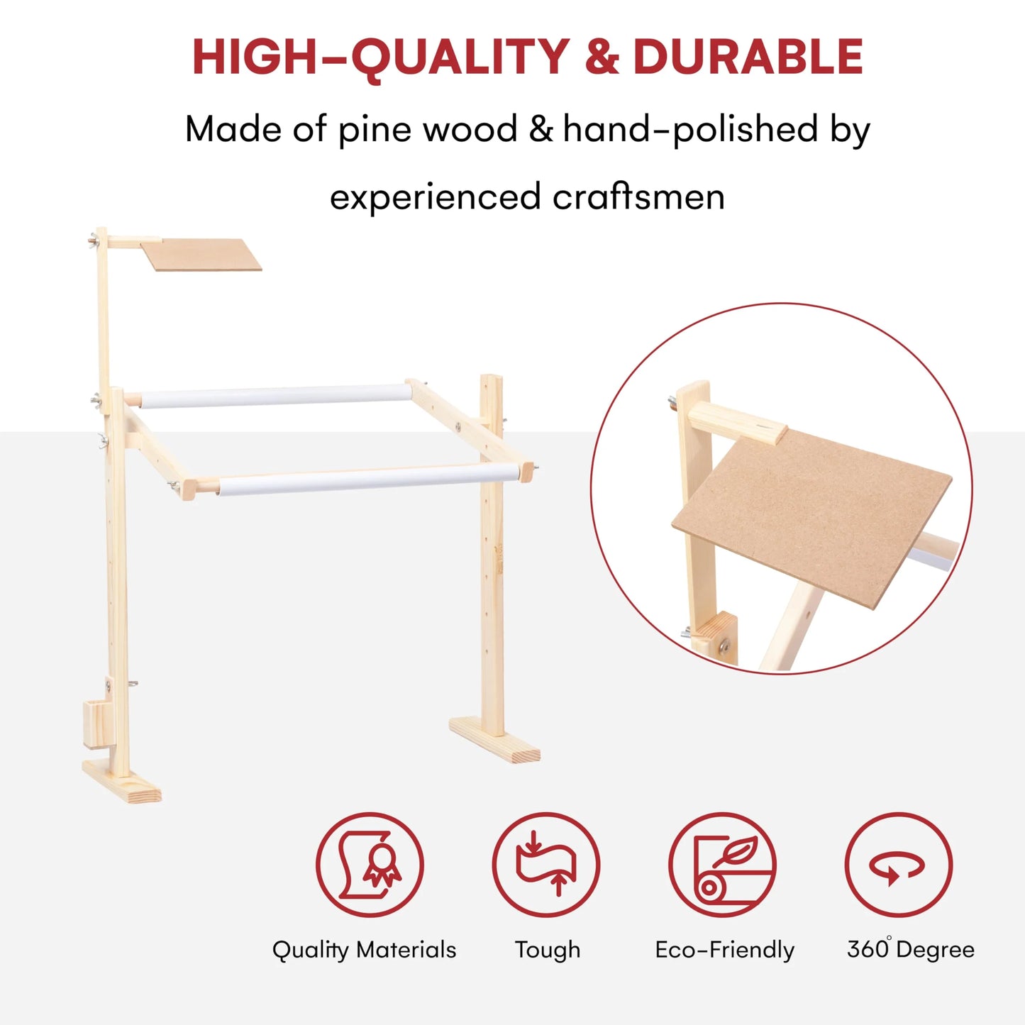 Brown Wood Precision Quilting Tools - Embroidery Frame Stand - Flexible Embroidery Hoop Stand - Wood Cross Stitch Stand with Drawing Frame & Storage - FancyWooden Craft - 7 x 20.5 x 25.4 inches (Brown), As Is condition - View 9