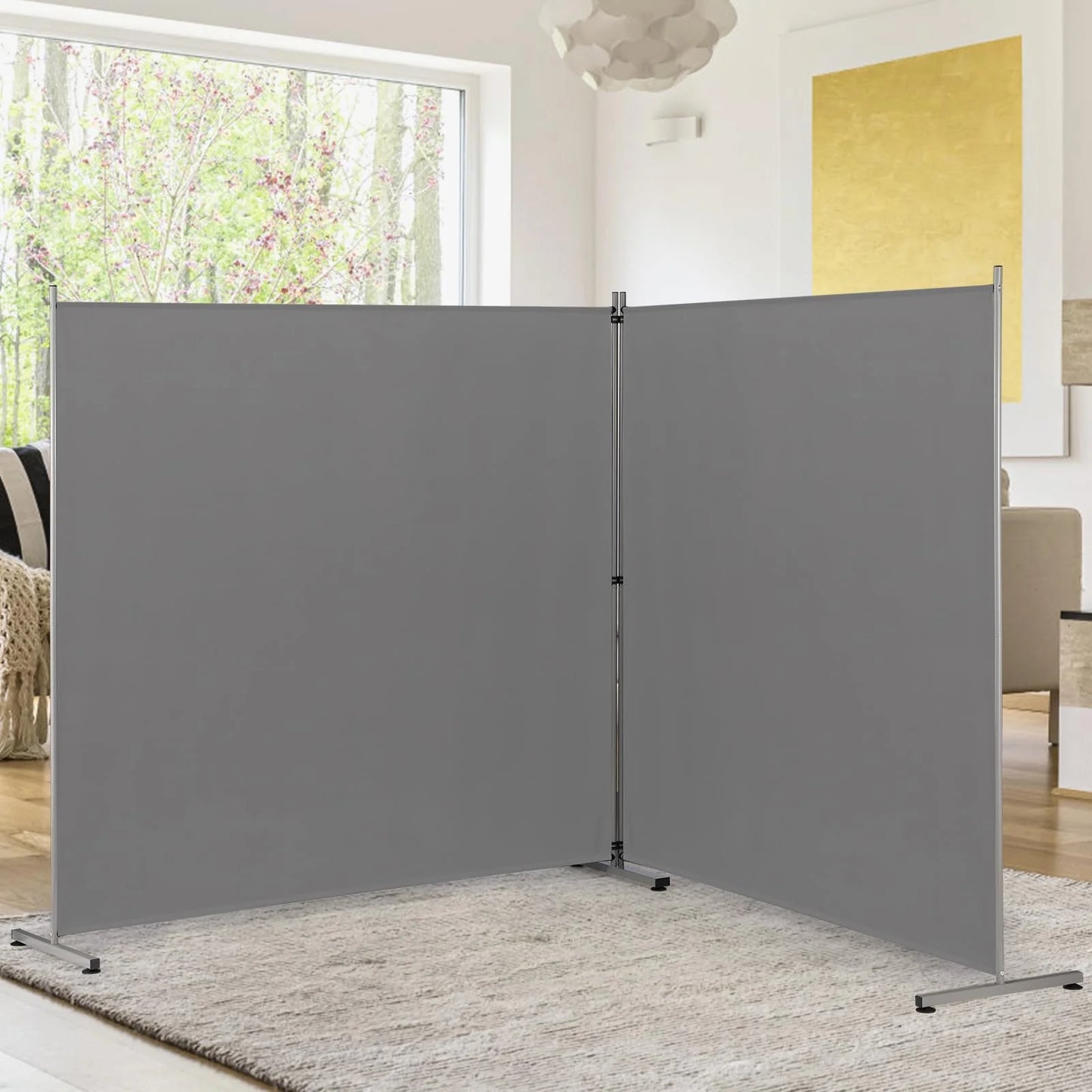 Gray/Grey N/A Rantila Indoor Room Divider, Portable Office Divider, Room Divider Wall Screen 2 Large Panel, Folding Partition Privacy Screen Walls Dividers for Room Separator 142" W x 71" H,Gray,Grey, Good Condition condition - View 1