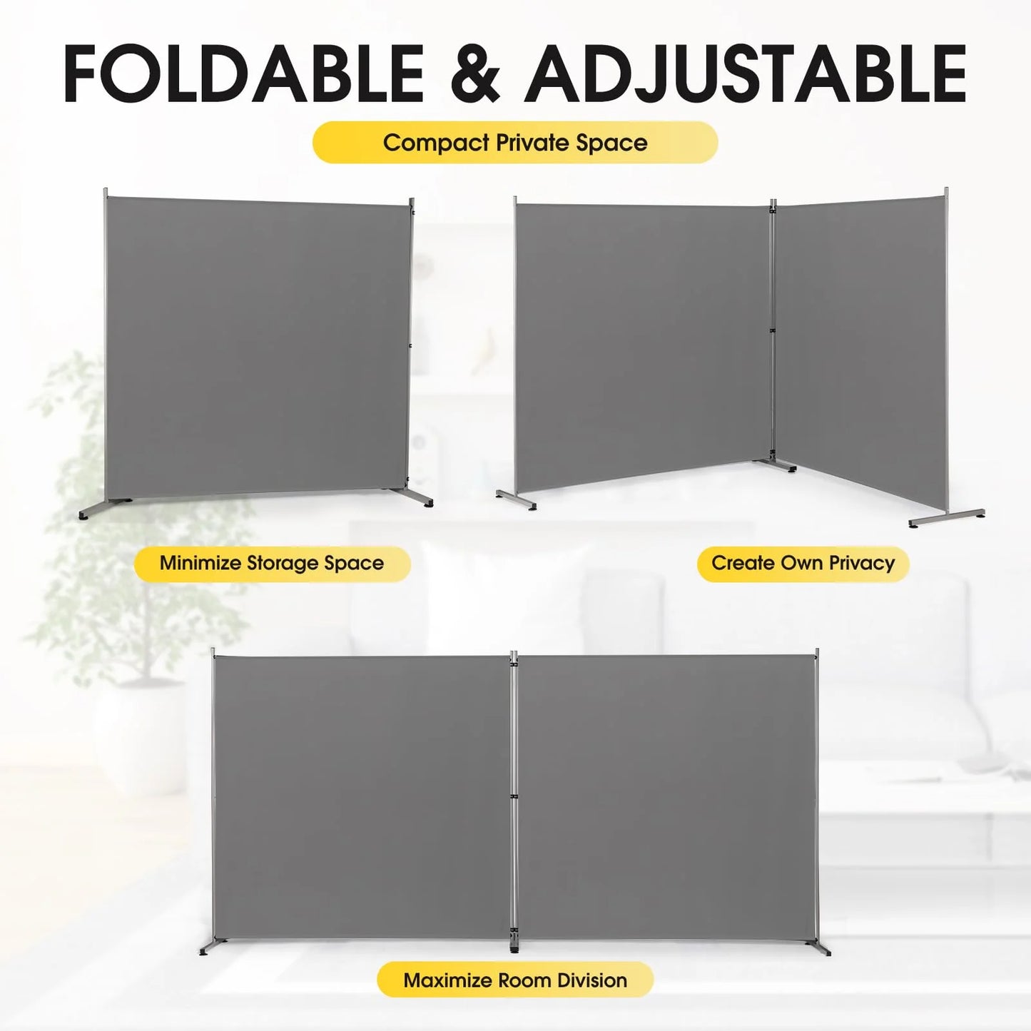Gray/Grey N/A Rantila Indoor Room Divider, Portable Office Divider, Room Divider Wall Screen 2 Large Panel, Folding Partition Privacy Screen Walls Dividers for Room Separator 142" W x 71" H,Gray,Grey, Good Condition condition - View 6
