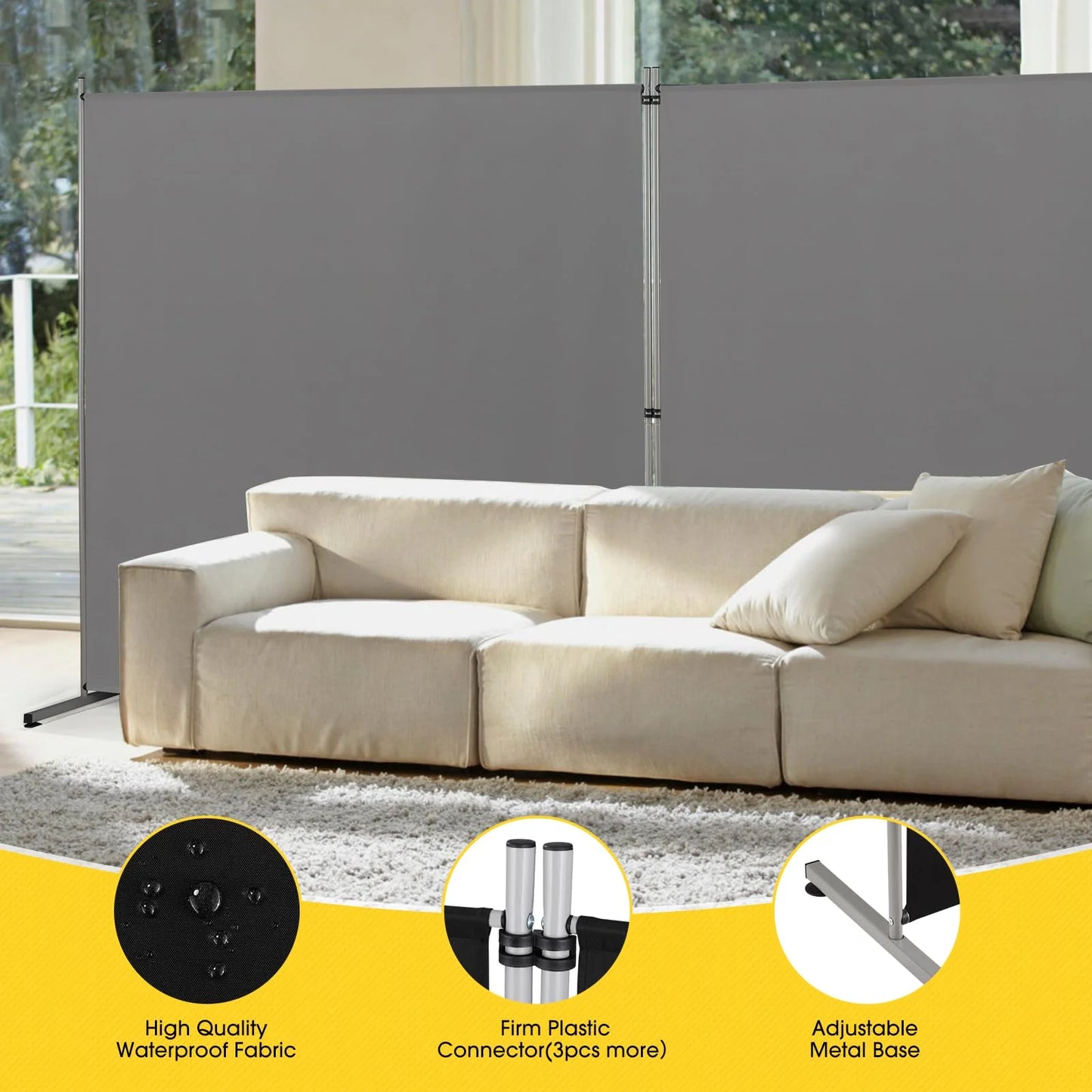 Gray/Grey N/A Rantila Indoor Room Divider, Portable Office Divider, Room Divider Wall Screen 2 Large Panel, Folding Partition Privacy Screen Walls Dividers for Room Separator 142" W x 71" H,Gray,Grey, Good Condition condition - View 7