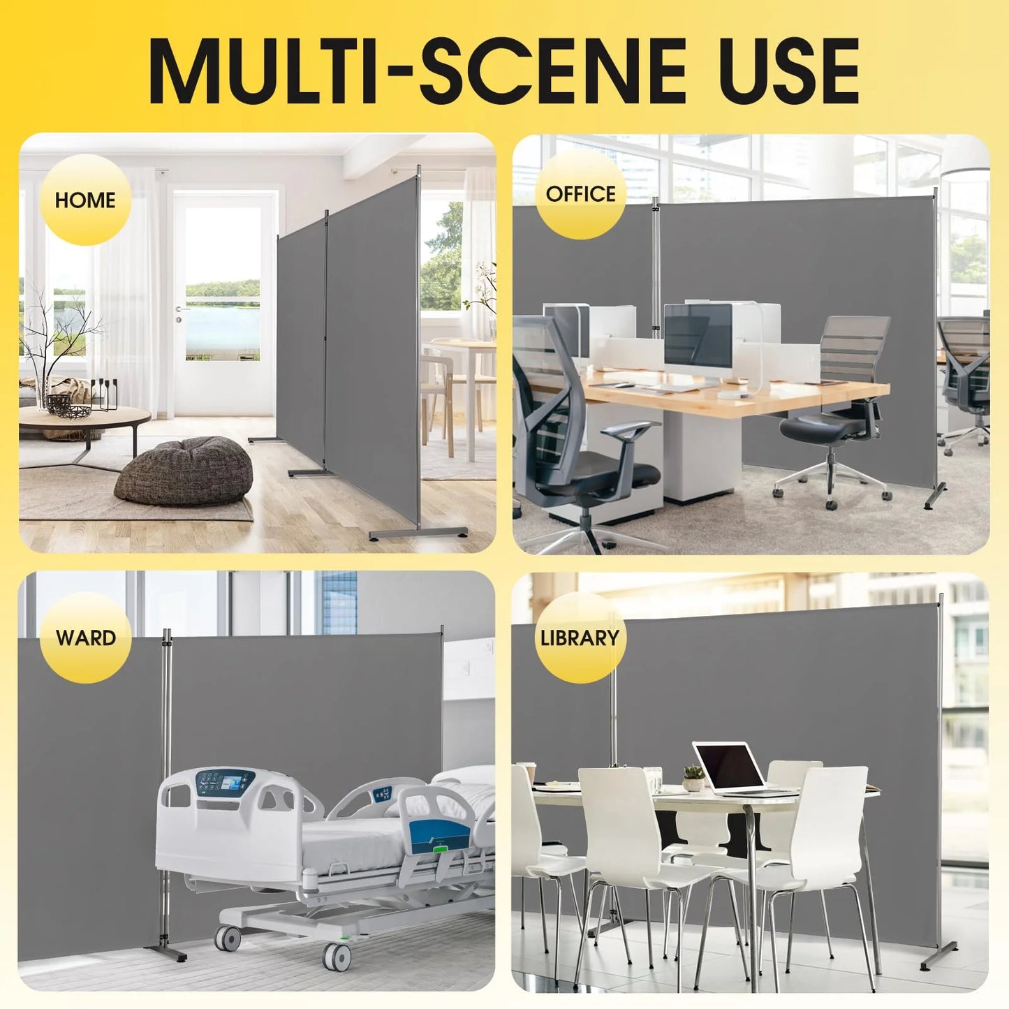 Gray/Grey N/A Rantila Indoor Room Divider, Portable Office Divider, Room Divider Wall Screen 2 Large Panel, Folding Partition Privacy Screen Walls Dividers for Room Separator 142" W x 71" H,Gray,Grey, Good Condition condition - View 8
