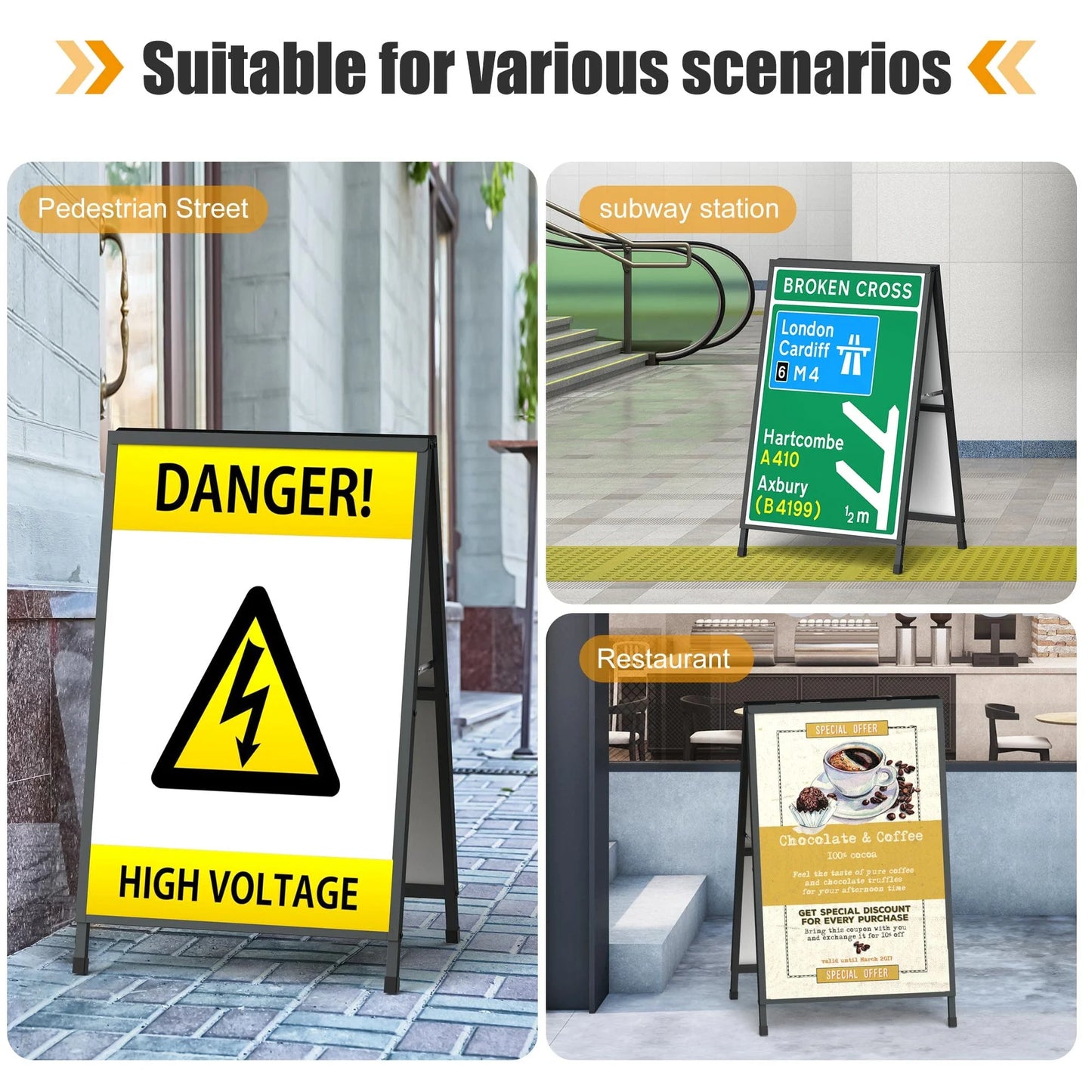 Black Metal Relx A Frame Sign Holder Outdoor Sandwich Boards Holder 24x36 inches Sidewalk Signs for Businesses Outdoor - Holder only, Good Condition condition - View 9