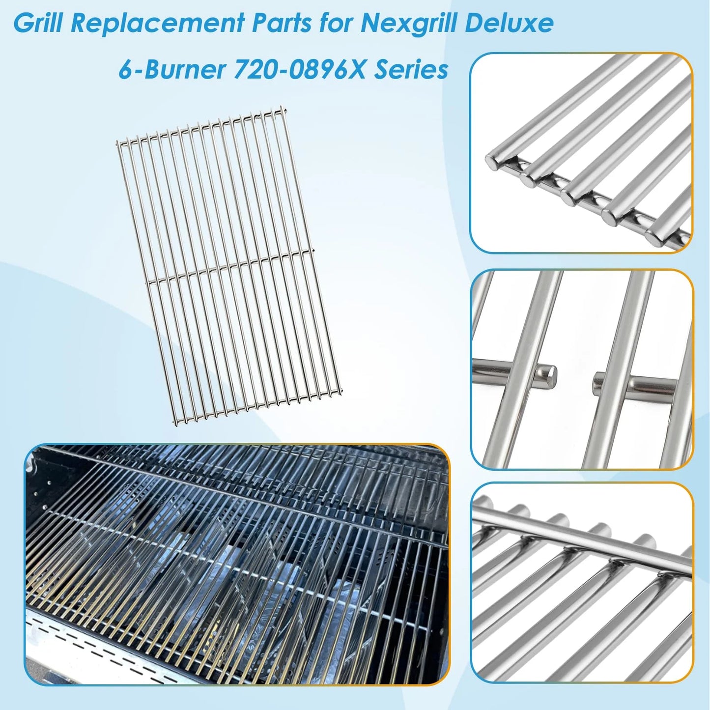 product Stainless Steel Replacement Parts for Nexgrill 720-0896B 720-0896E 720-0896X 720-0896C Deluxe 6-Burner Gas Grills, Cooking Grate, Grill Heat Shield Tent and Burner for Nexgrill Replacement Parts 6 Burner, Good Condition condition - View 5