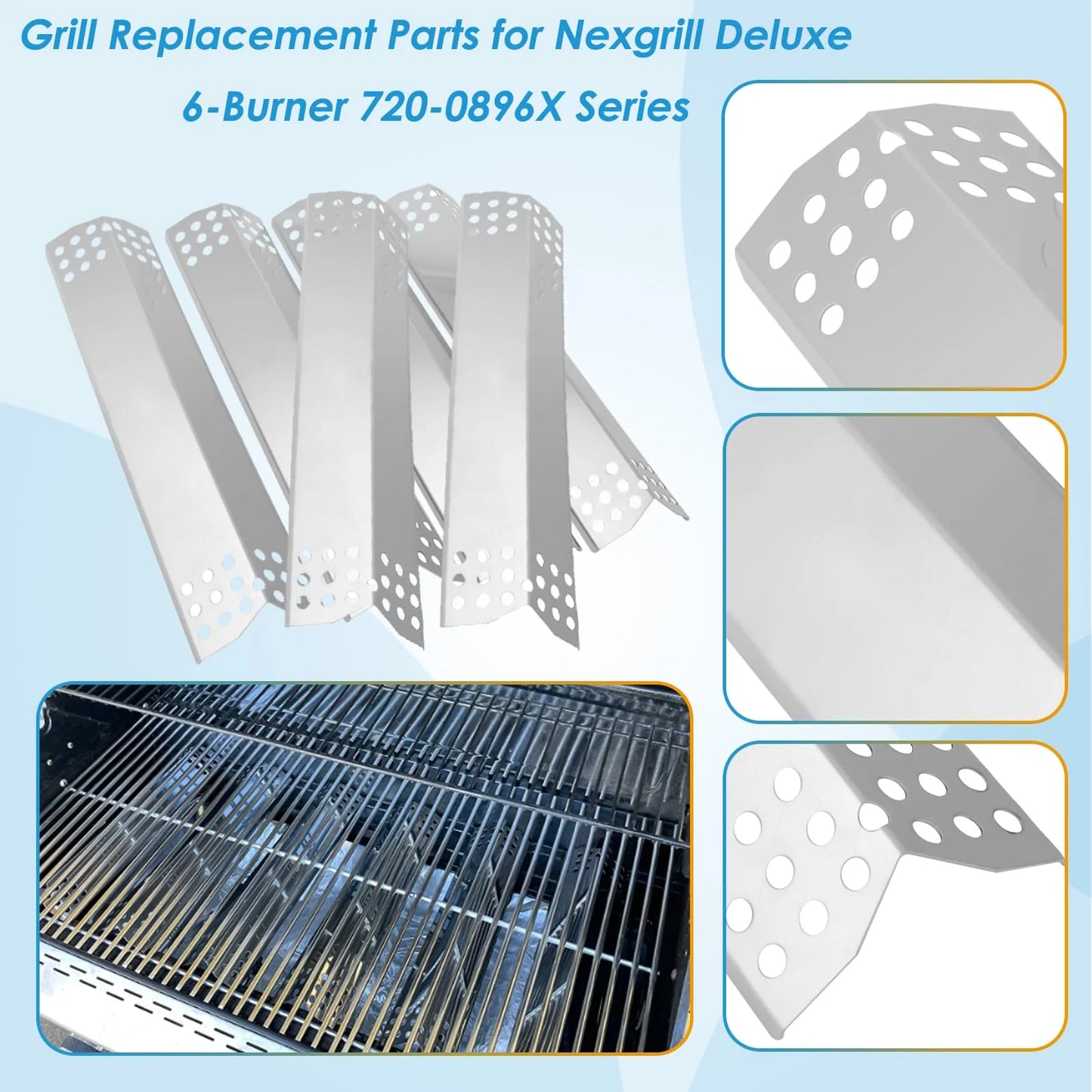 product Stainless Steel Replacement Parts for Nexgrill 720-0896B 720-0896E 720-0896X 720-0896C Deluxe 6-Burner Gas Grills, Cooking Grate, Grill Heat Shield Tent and Burner for Nexgrill Replacement Parts 6 Burner, Good Condition condition - View 6