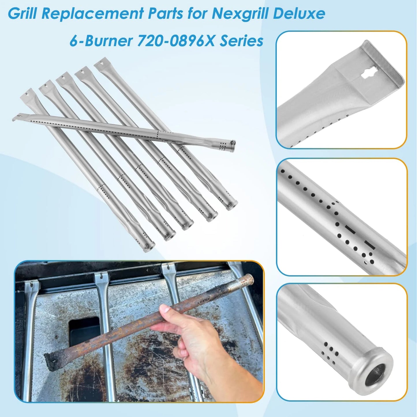 product Stainless Steel Replacement Parts for Nexgrill 720-0896B 720-0896E 720-0896X 720-0896C Deluxe 6-Burner Gas Grills, Cooking Grate, Grill Heat Shield Tent and Burner for Nexgrill Replacement Parts 6 Burner, Good Condition condition - View 7