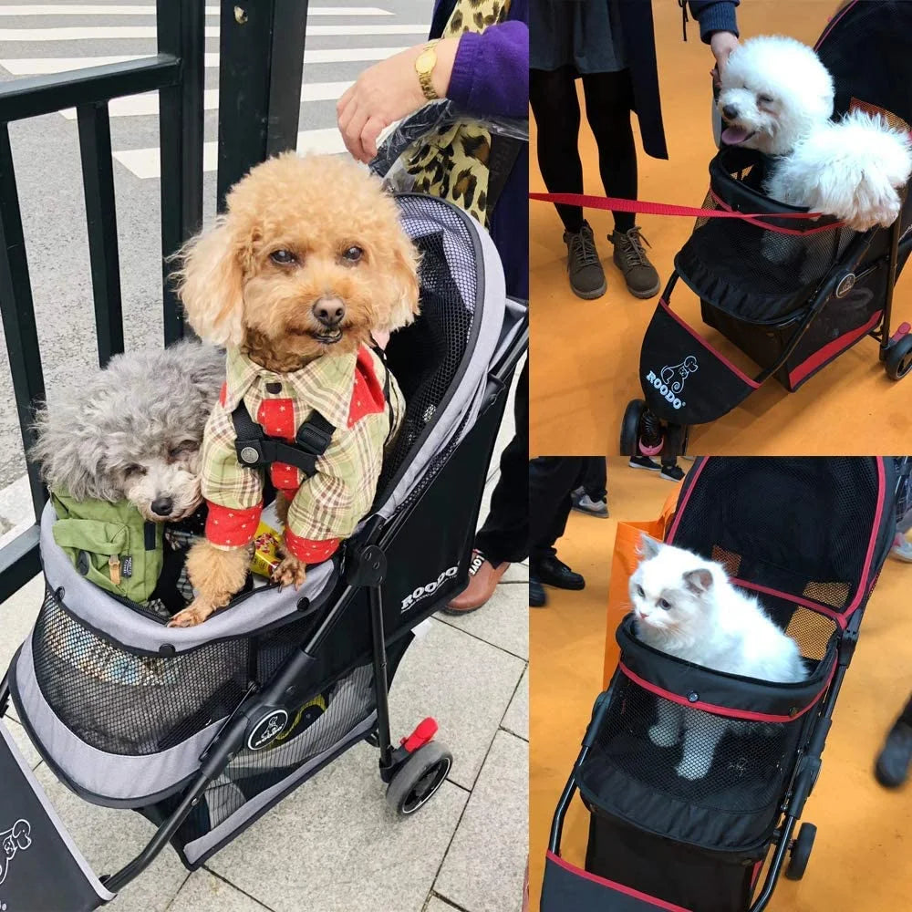 Grey N/A ROODO Escort 3Wheel Dog Stroller Cat Stroller Pet Stroller for Small Dogs and Cats,with Removable Liner Storage Basket and Cup Holder,Lightweight Pet Gear Foldable Jogger Travel System(Grey), Good Condition condition - View 10
