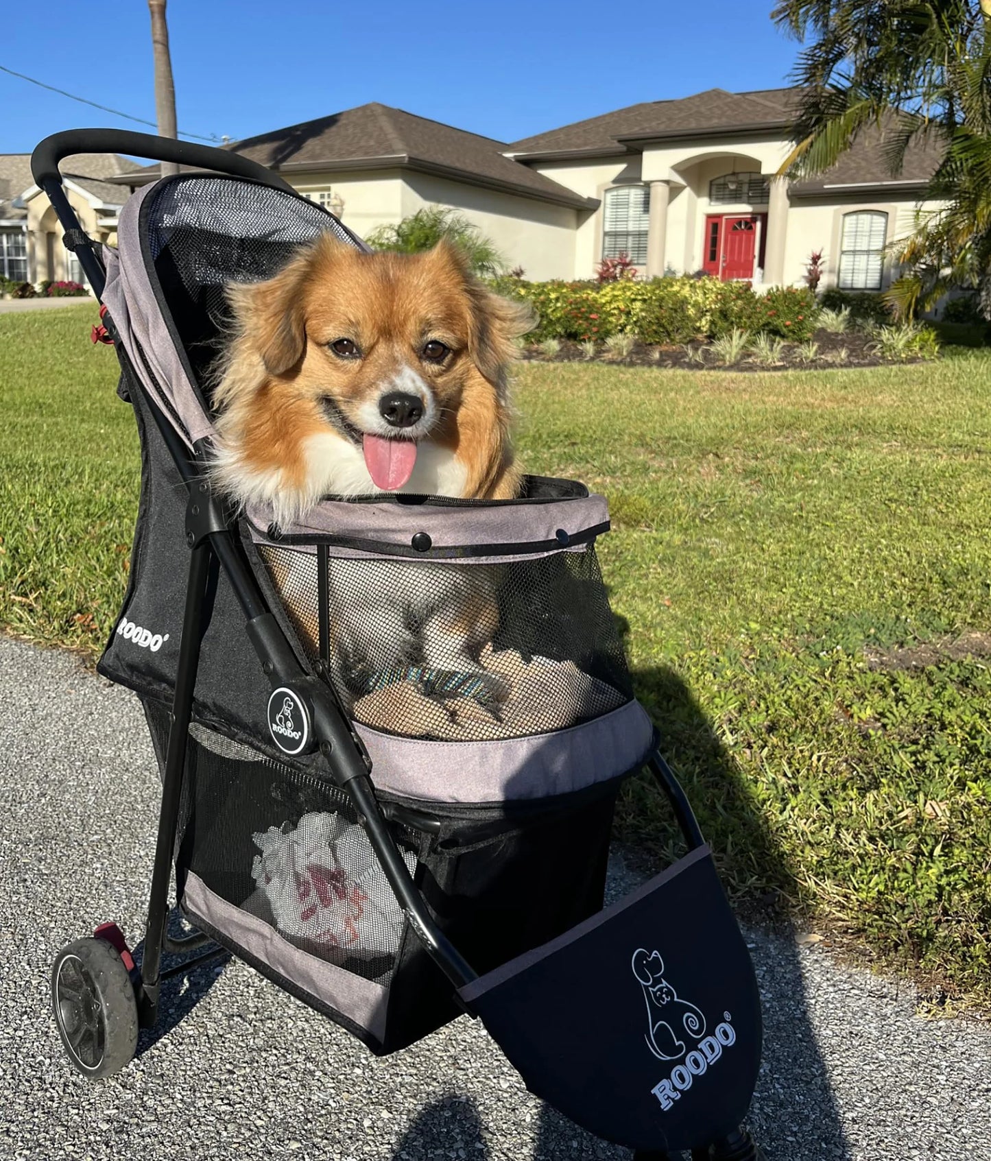 Grey N/A ROODO Escort 3Wheel Dog Stroller Cat Stroller Pet Stroller for Small Dogs and Cats,with Removable Liner Storage Basket and Cup Holder,Lightweight Pet Gear Foldable Jogger Travel System(Grey), Good Condition condition - View 3