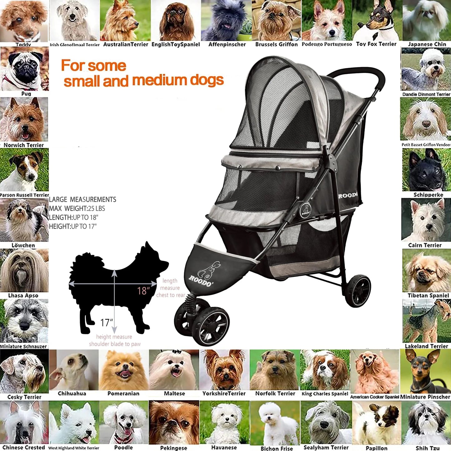 Grey N/A ROODO Escort 3Wheel Dog Stroller Cat Stroller Pet Stroller for Small Dogs and Cats,with Removable Liner Storage Basket and Cup Holder,Lightweight Pet Gear Foldable Jogger Travel System(Grey), Good Condition condition - View 5