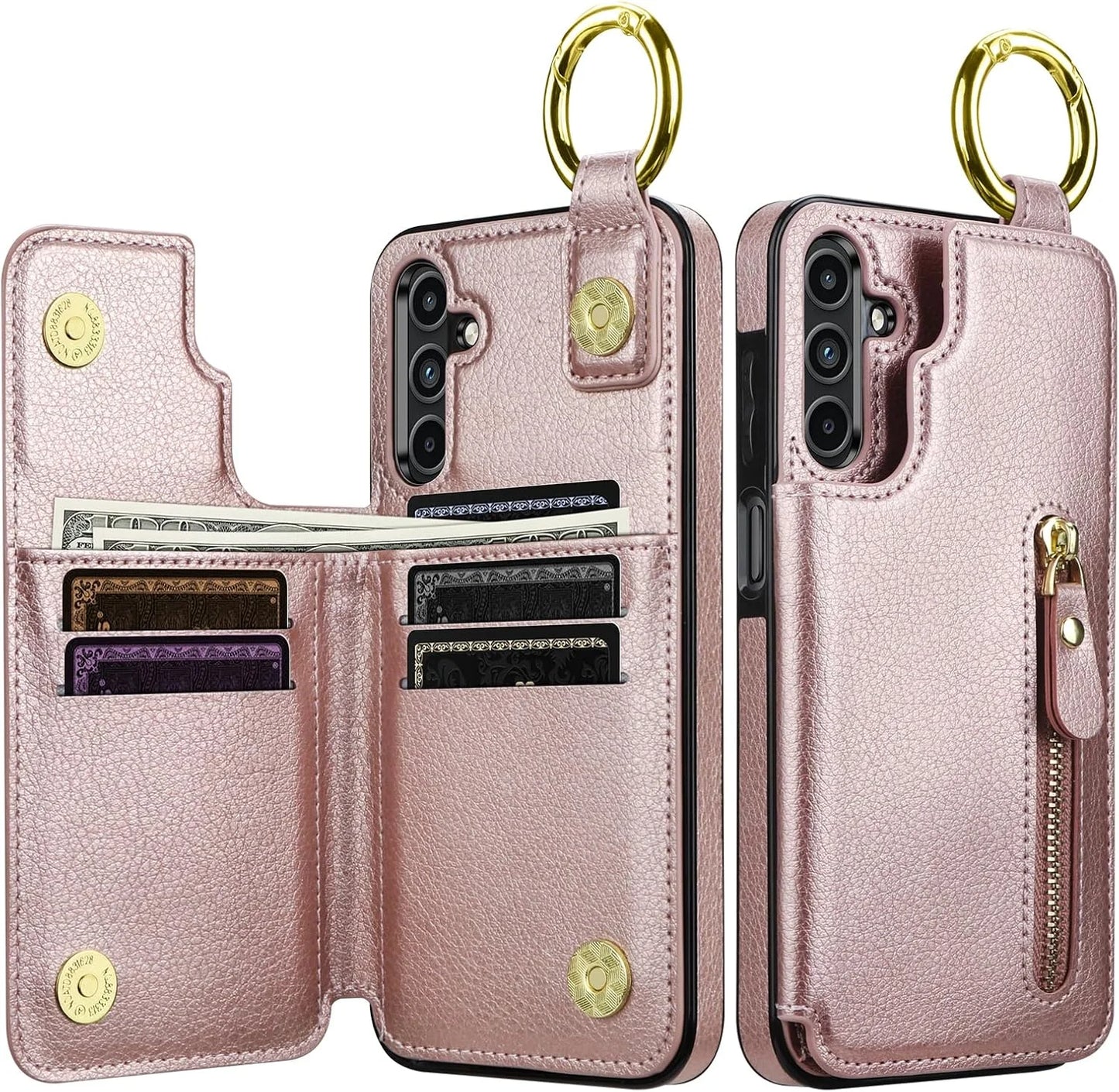 Rose Gold PU Leather SAMONPOW for Samsung Galaxy A15 5G Case Wallet with Card Holder, Premium PU Leather Kickstand Card Slots Case, Double Magnetic Clasp Durable Shockproof Phone Case for Samsung A15 5G, Rose Gold, Brand New condition - View 1