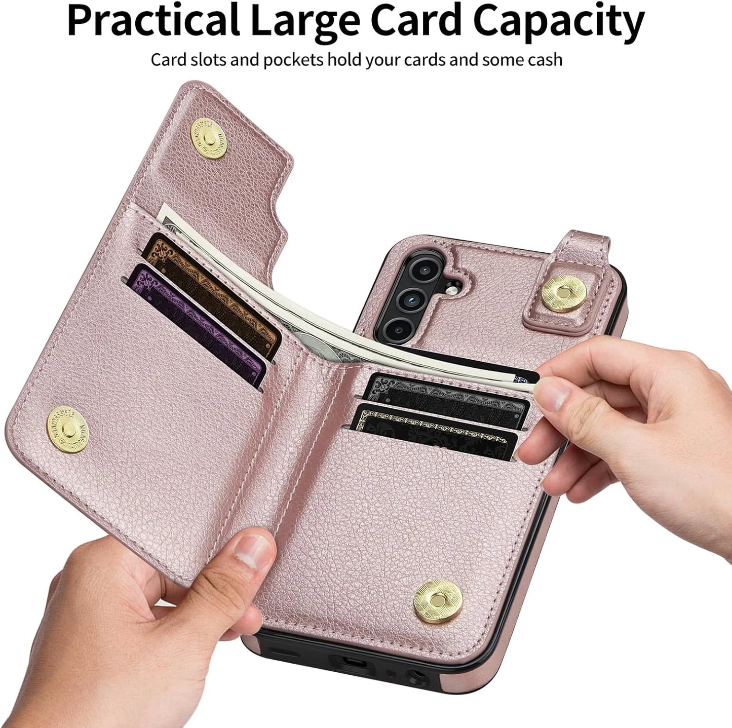 Rose Gold PU Leather SAMONPOW for Samsung Galaxy A15 5G Case Wallet with Card Holder, Premium PU Leather Kickstand Card Slots Case, Double Magnetic Clasp Durable Shockproof Phone Case for Samsung A15 5G, Rose Gold, Brand New condition - View 4